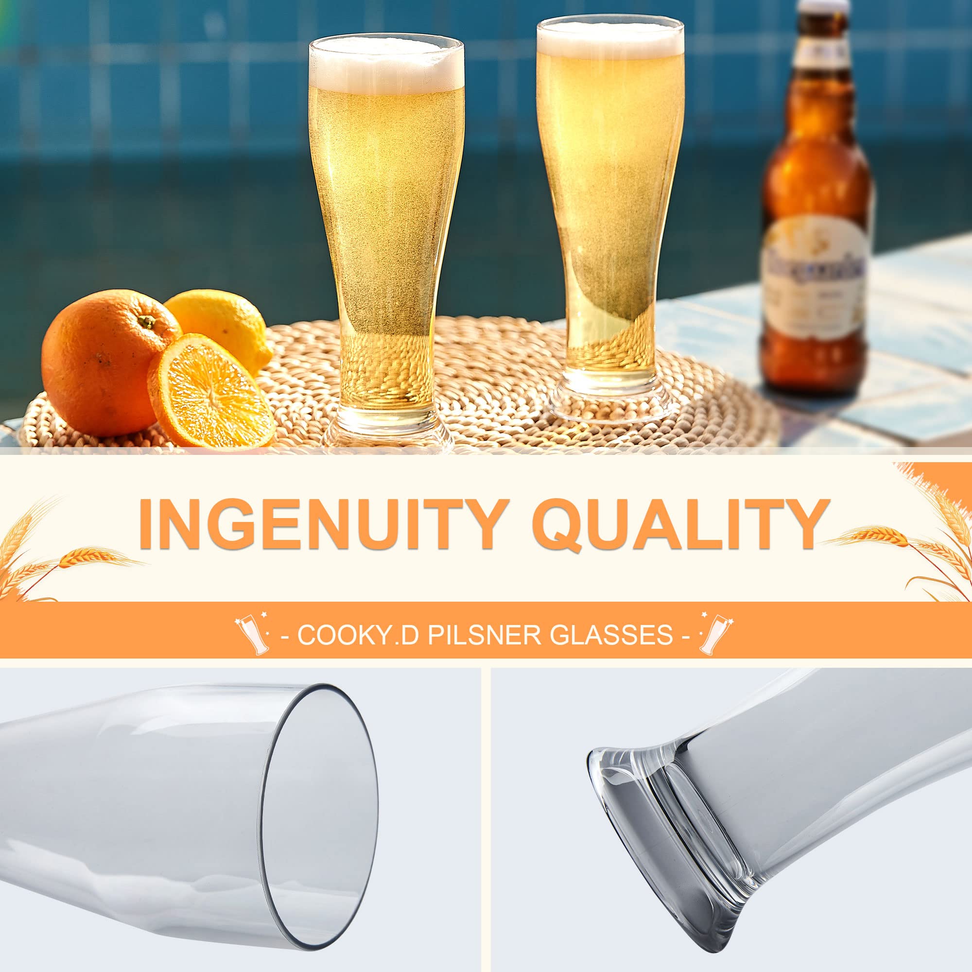 Cerveza Trigo Vasos de pinta Irrompible Tritan-Plástico Grandes Juegos de Vajillas Único Para Fiesta Perfecto Para Piscinas Camping Picnics lavavajillas 480 ML/16.8 OZ,Juego De 4