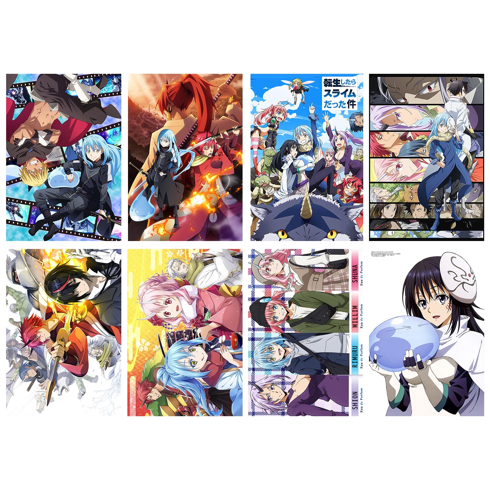 MiodiyaArt Anime That Time I Got Reincarnated As A Poster 8 Pcs 16.5 x 11.5 inch Wall Decor Anime Merch Art Prints HD Posters for Fans