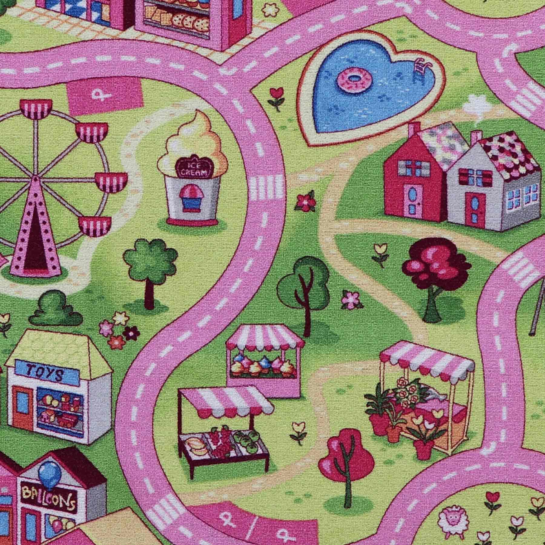Primaflor Interaktiver Kinderteppich - 160 x 200 cm, Sweet City, Made in Europe mit Straßenmotiv, Hochwertiger Straßen-Teppich für Kinderzimmer, für Jungen & Mädchen