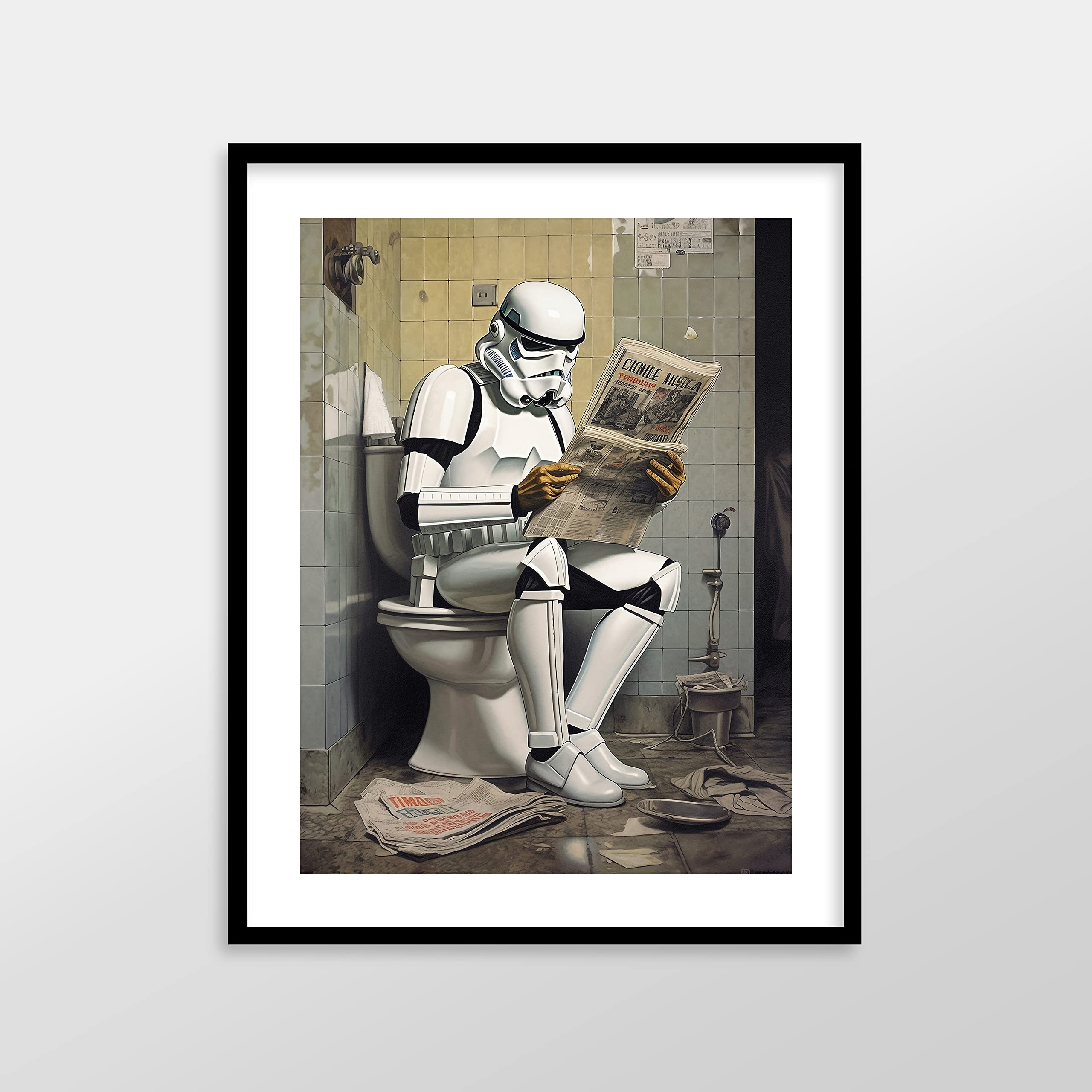 Star Wars Bathroom Décor Art Print - Premium Giclee Fine Art Print - Aesthetic Modern Vintage Painting Style Darth Vader Stormtrooper Yoda Print Poster for Bathroom Wall Decor, Ready to Frame — view 4