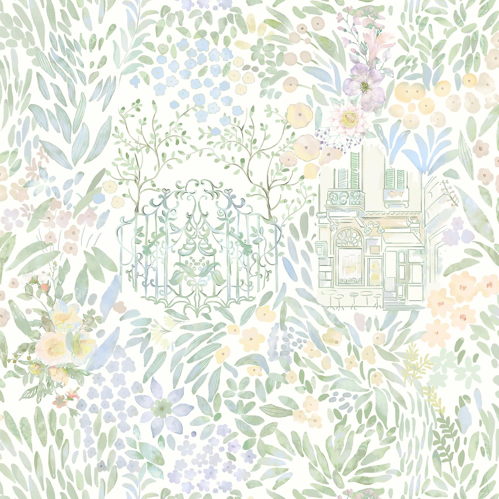 CiCiwind Self Adhesive Wallpaper White Blue Floral Vinyl Wrap 44CM×10M Peel and Stick Wallpaper Vintage Watercolor Floral Contact Paper Waterproof Sticky Back Plastic for Living Room Bedroom
