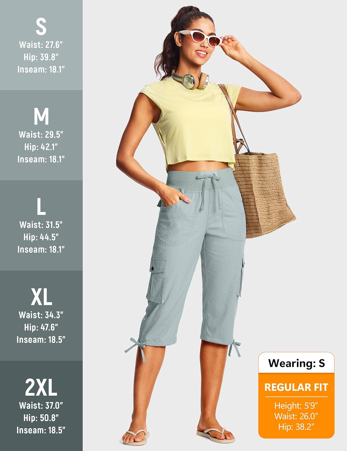 15"/ 18" Capri Pants for Women Cargo Hiking Pants Lightweight Women's Capris with 6 Pockets Summer Casual Travel - Image 6