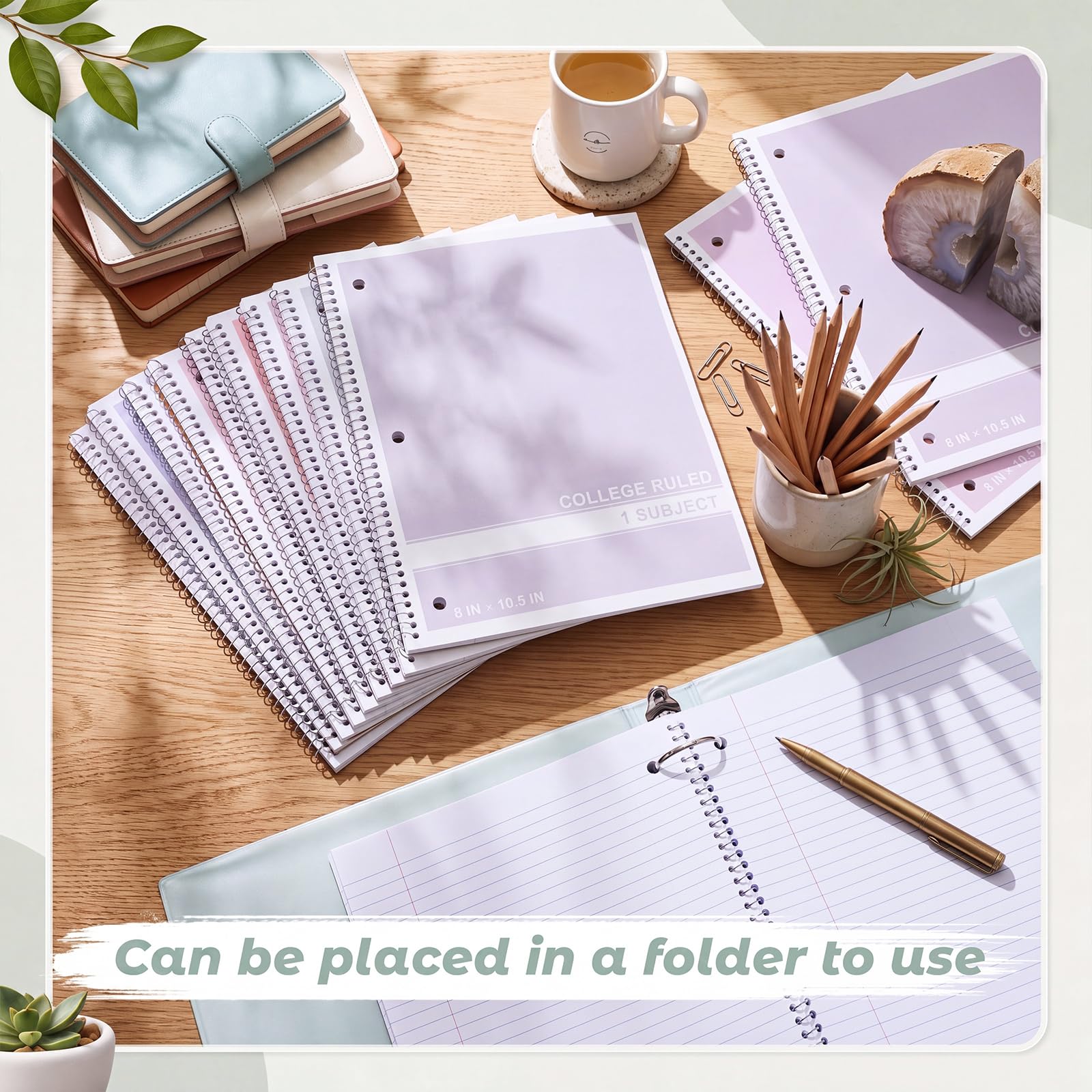 Crtiin 12 Pcs 1 Subject Spiral Notebook for Work Pastel Color College Ruled 8 x 10 1/2 Inch Spiral Journal Notebook 3 Hole Punched Paper Tear Line 50 Sheets Office School Study Supplies