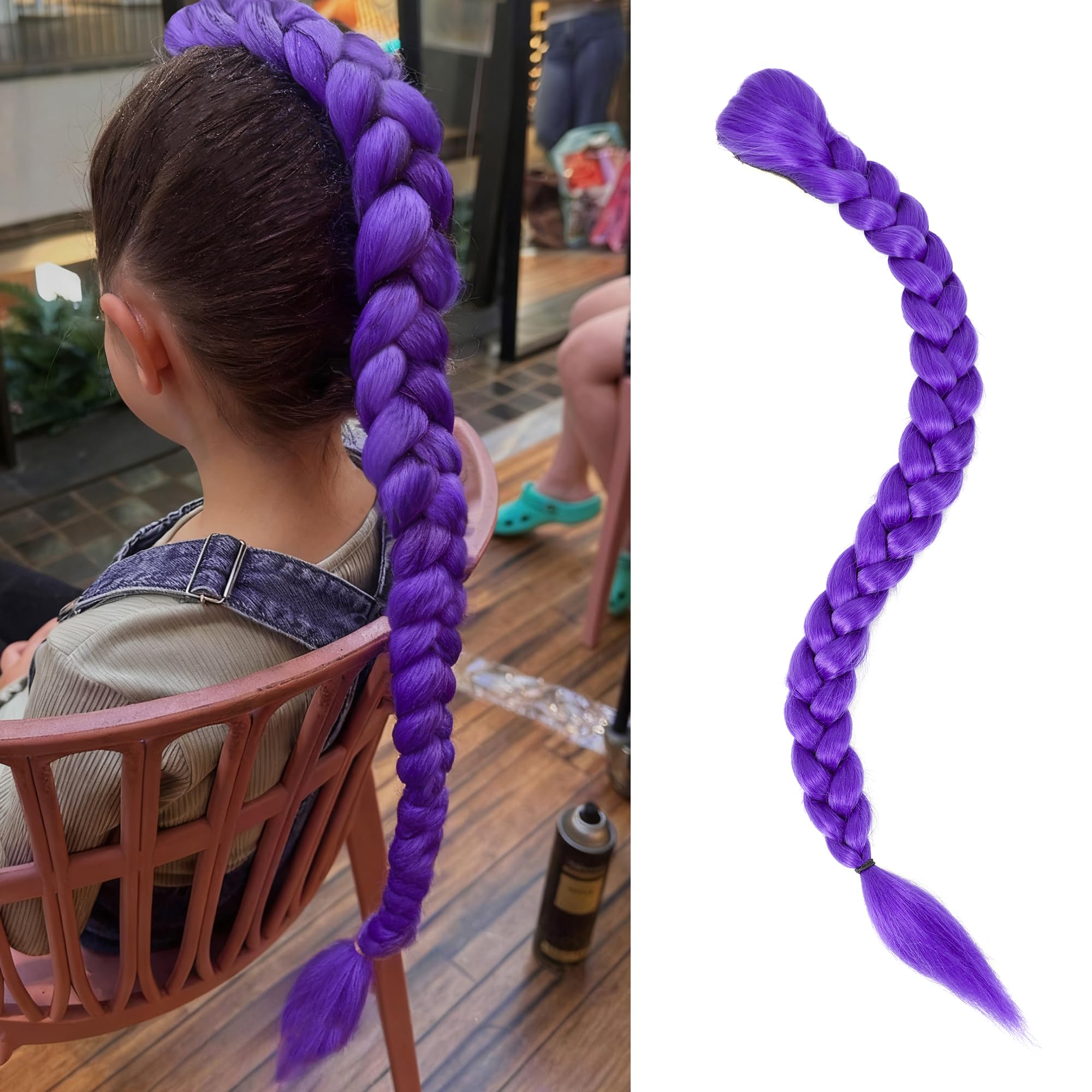 Purple Braids Ponytail 26 Inch Long purple Hair Extensions for Braids 26 Inch Purple