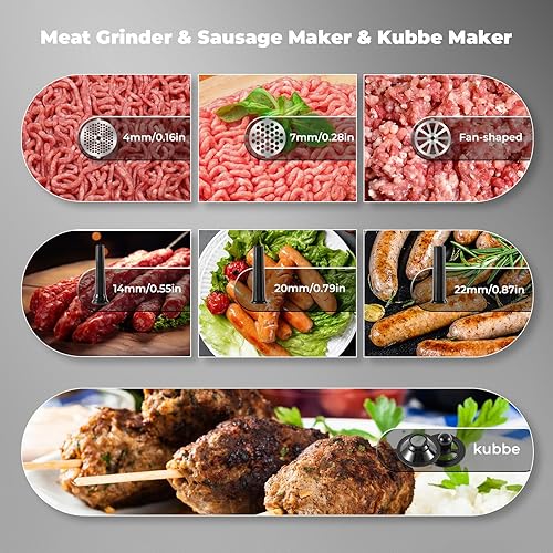 Miniatura 2 de Picadora de carne eléctrica de 3200 W, control táctil digital, comercial, resistente, molinillo de carne y relleno de salchichas, kit Kubbe para uso