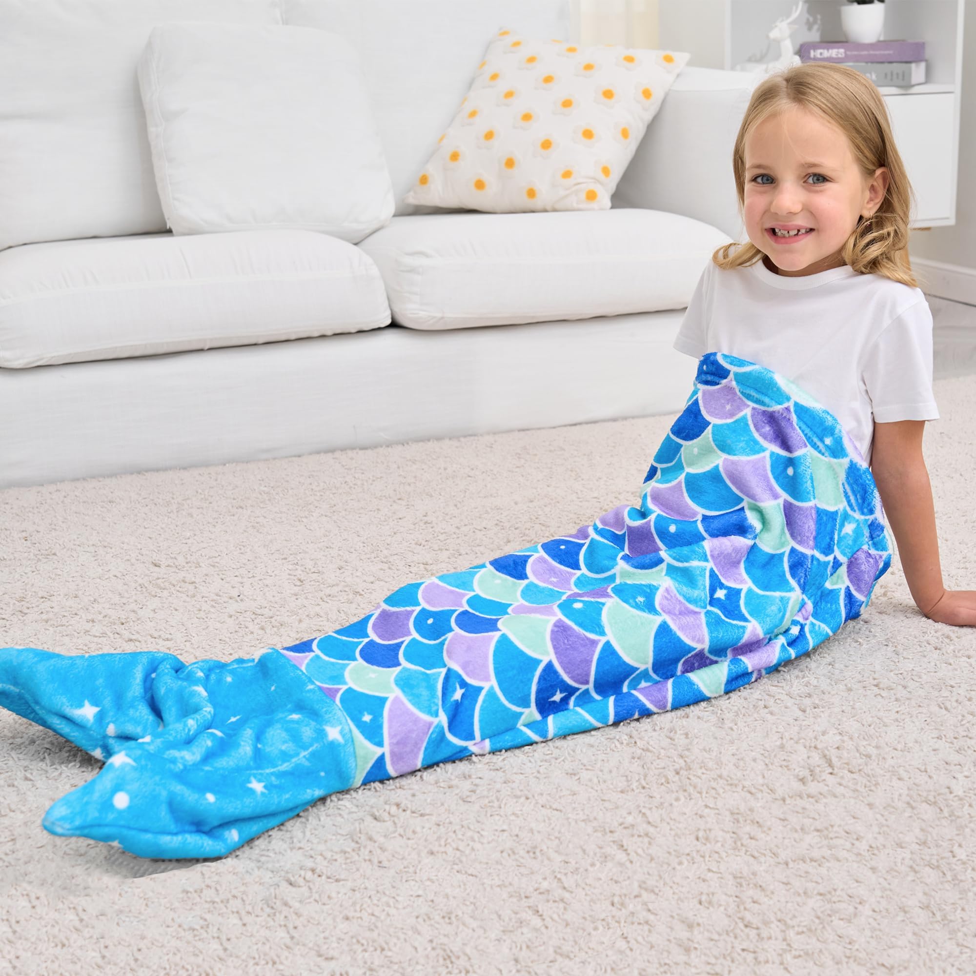 Softan Kids Mermaid Tail Blanket, Soft Flannel Blanket, Girl's Mermaid  Toys, Toddlers Girls Fleece Mermaid Tail Blanket with Star, Fish Scale  Pattern