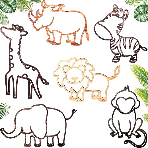 6 Pcs Jungle Animal Woodland Decor Wooden Woodland Animal Safari Nursery Wall Art Animal Theme Wall Decor for Baby Shower Gifts Bedroom Playroom Toddler Classroom Decorations (Jungle)
