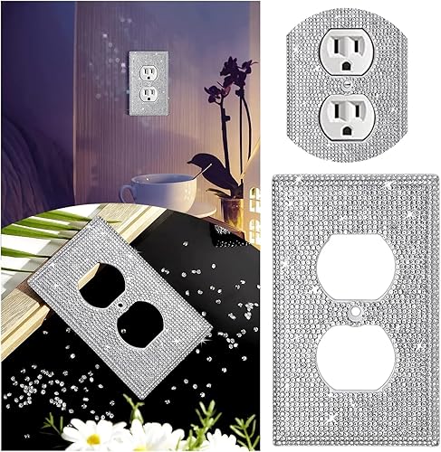 Miniatura 5 de Tvoip 4 piezas de cubiertas de salida de diamantes de imitación plateados brillantes plateados, placas de pared, placa de cubierta de interruptor de