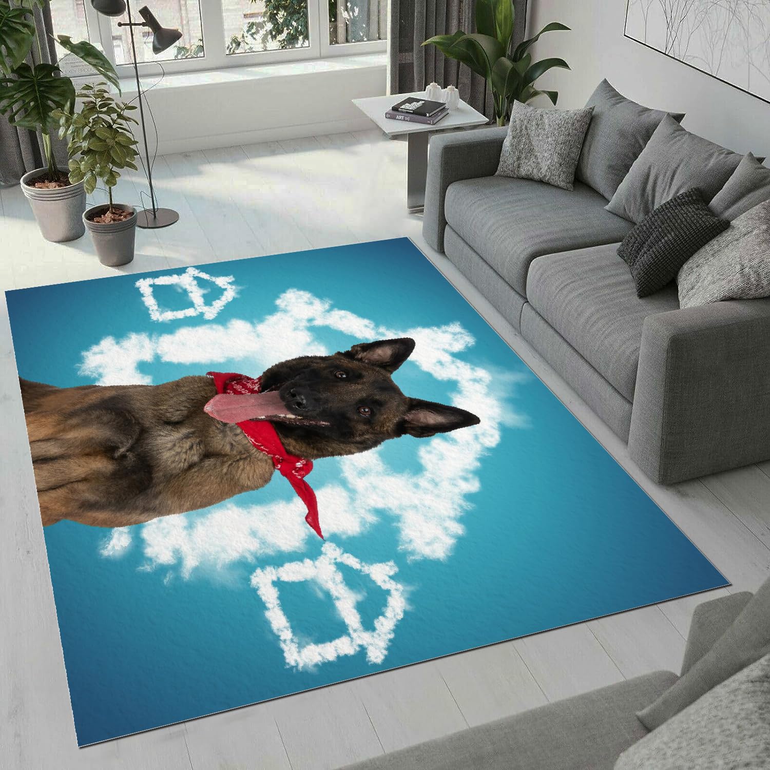 Tapis chien 100x150 cm lavable et antidérapant au motif animal 3D pour salon