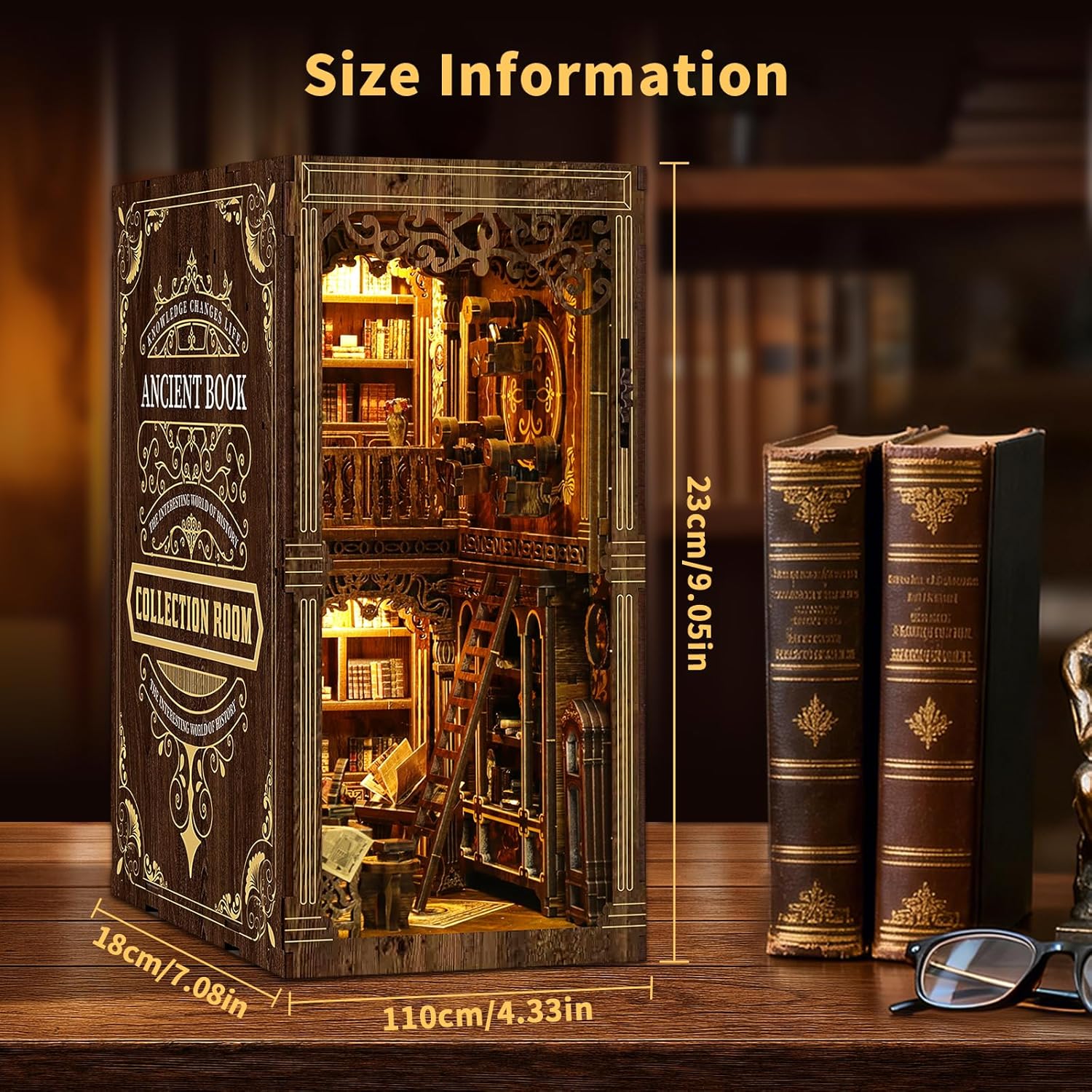 CLICLIET Book Nook Kit - DIY Miniature Tiny Dollhouse Kit, 3D Wooden Puzzle Book Nook Craft for Bookshelf Decor, Model Build Book Nook Kit for Adult, Gifts with Led Light for Family and Friends