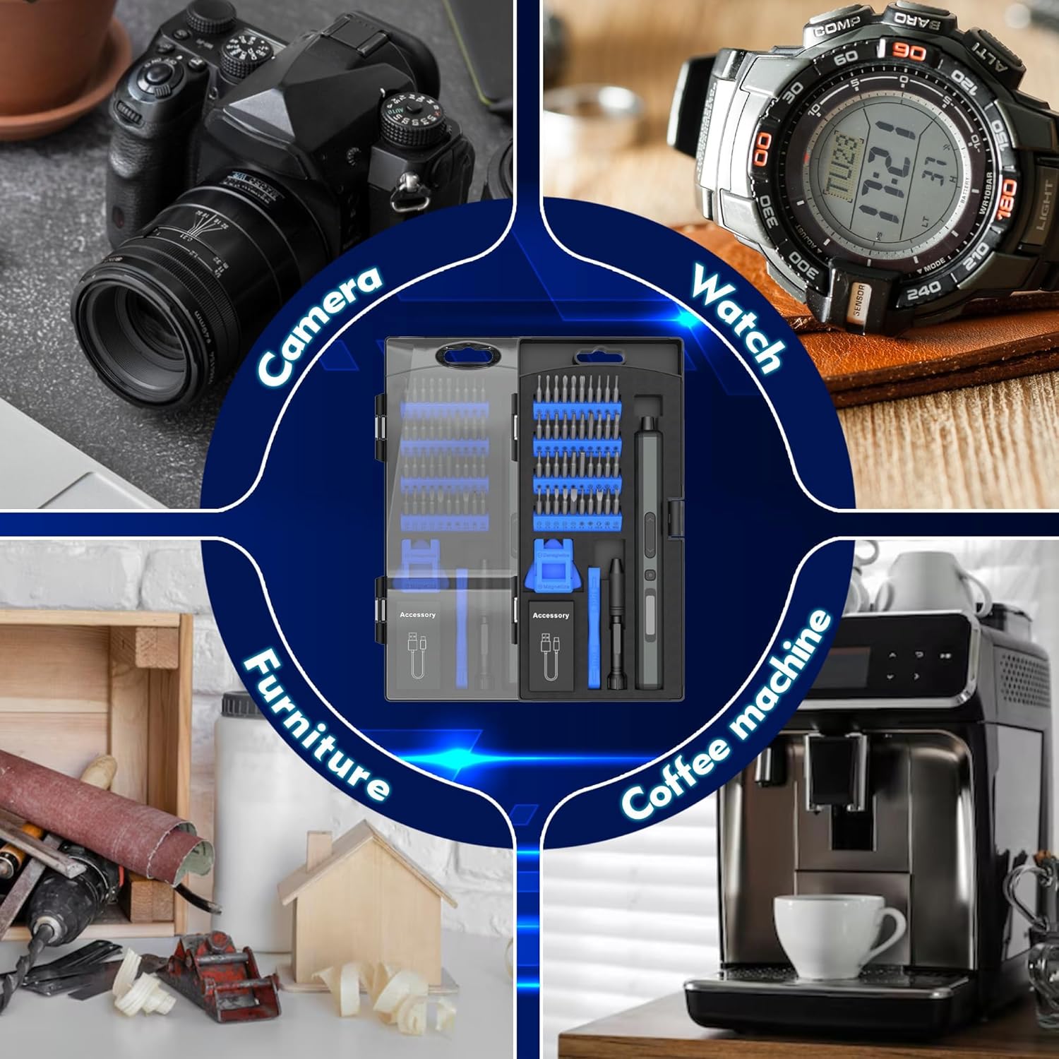 Electric Cordless Power Screwdriver - 50 in 1 Blue Mini Electric Small Power Precision Screwdriver Magnetic Storage Bit Set Repair Tool Kit Usb C Charging Rechargeable Phone Camera Laptop Watch