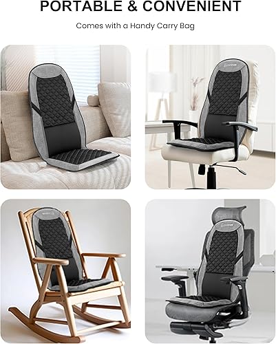 Miniatura 7 de COMFIER Masajeador de espalda con calor, cojín de asiento de masaje para silla con 10 motores de vibración, soporte lumbar ajustable, masajeador de