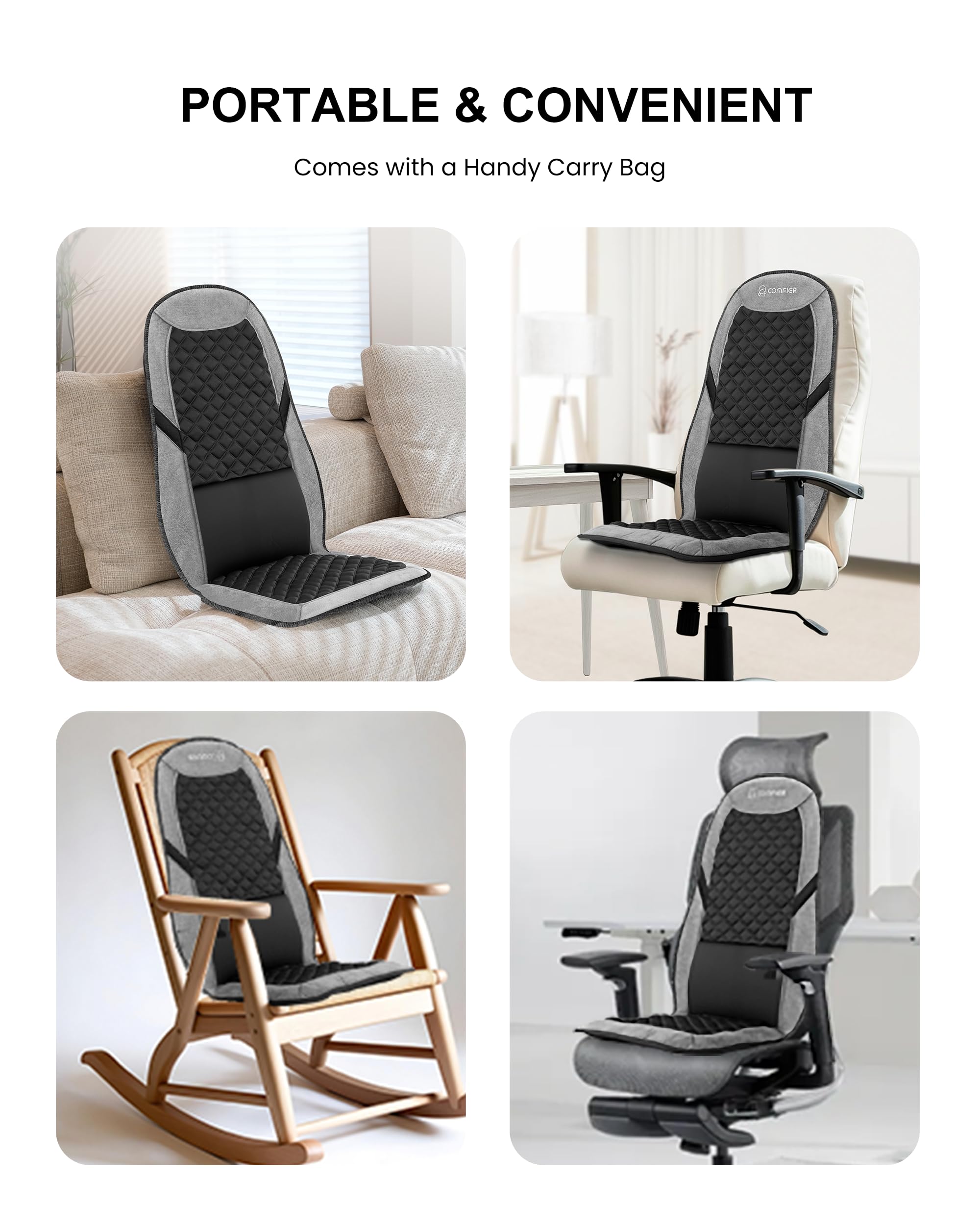 COMFIER Masajeador Cervical y Espalda con Calor, Funda de Asiento de Masaje con 5 Modos de Vibración, 3 Intensidades, 3 Temporizadores para Aliviar el Dolor de Espalda, Regalos para Mujeres