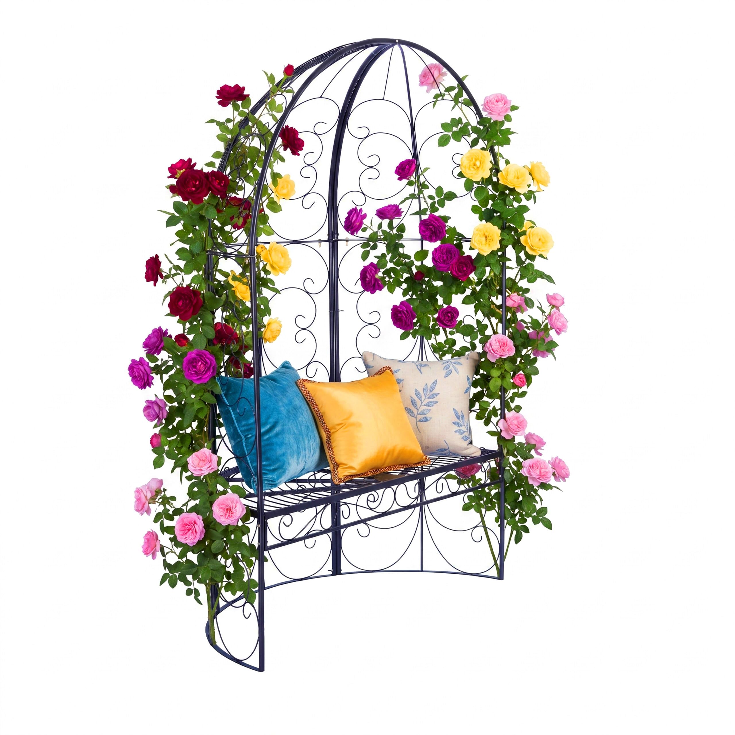 Panchina da Giardino Relaxdays con Arco per rampicanti, Portata 240 kg, A x L x P 178 x 120 x 58 cm, Nero