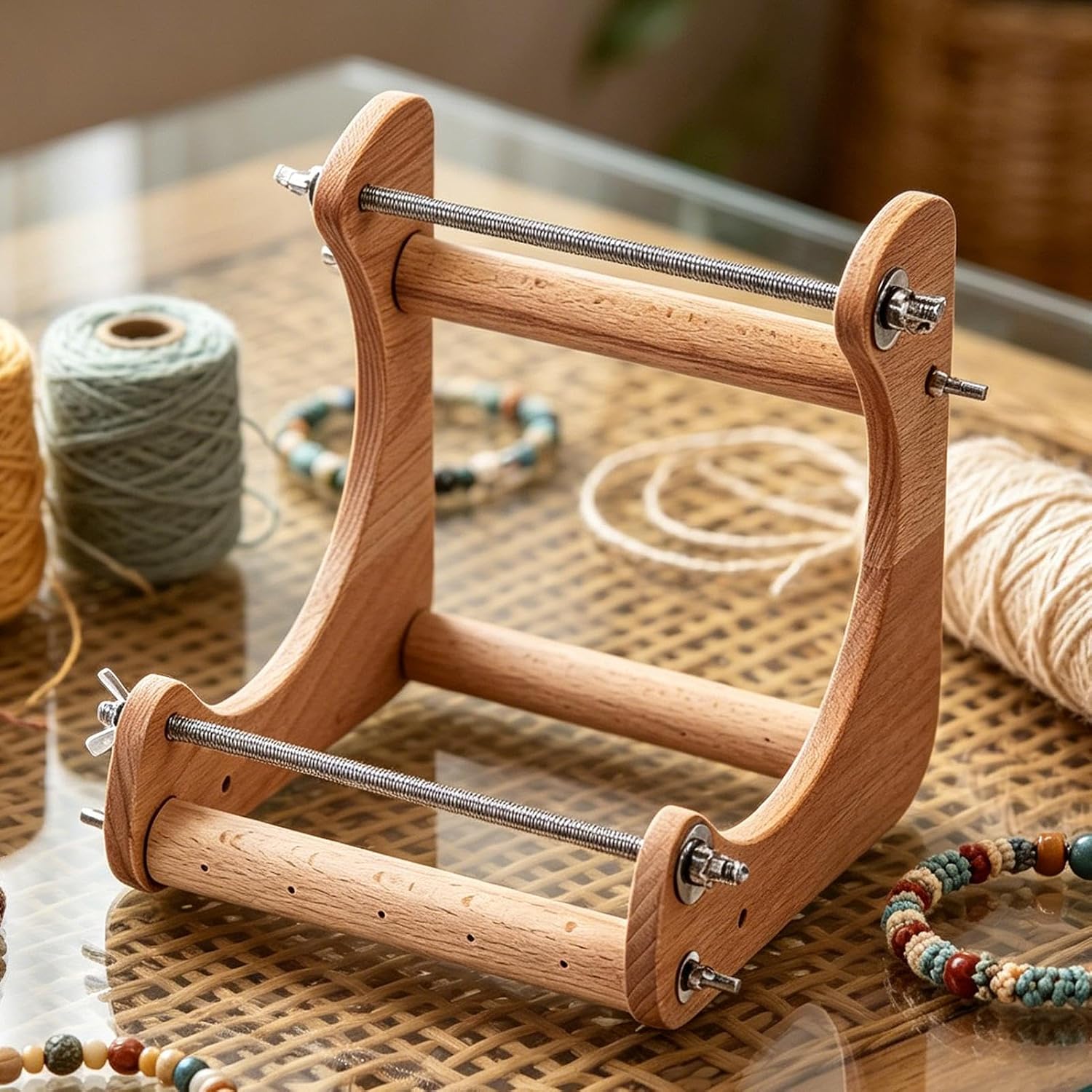 Beading Loom Tool, Wooden Ergonomic Design with Angled Adjustable Frame