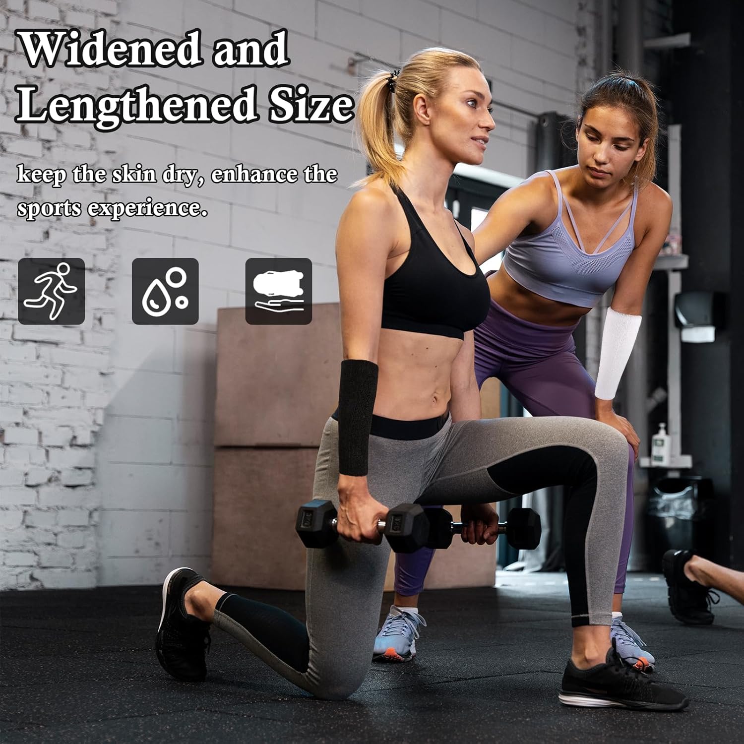 2 Pcs 9 Inch Extra Long Wristbands Sweatbands White Wrist Sweatbands Bulk Sweat Bands Wristbands Black for Men Women Weight Loss Gymnastics Events Football Workout - Image 5