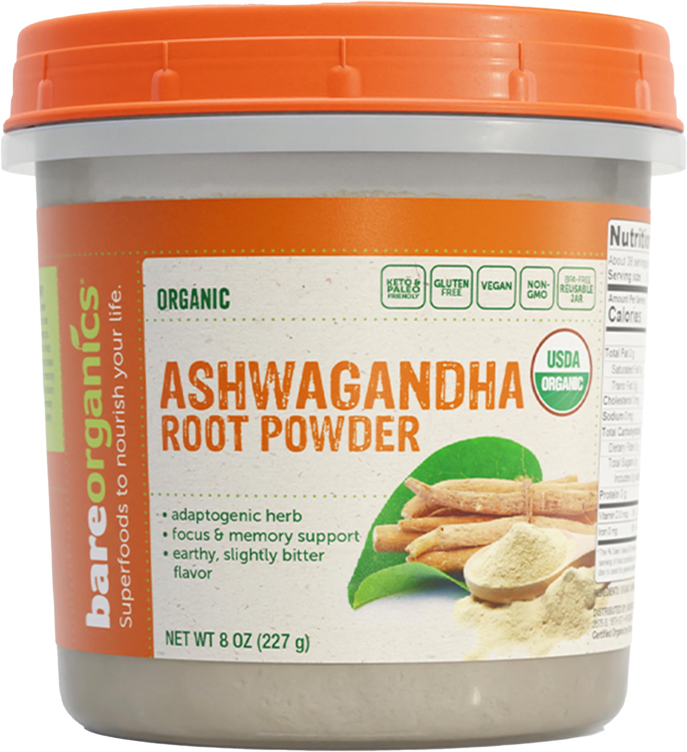 BareOrganics Ashwagandha Root Powder, 8 Oz