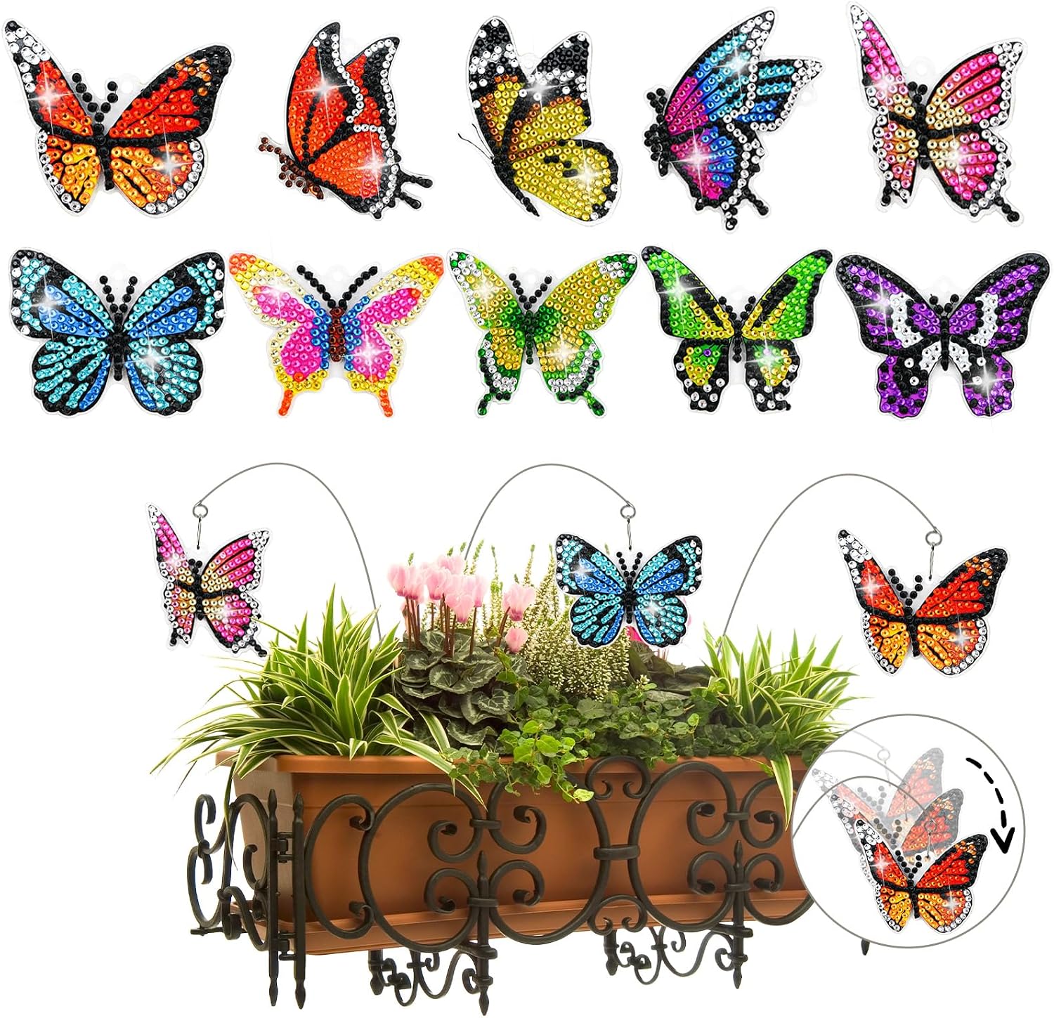 LINGFANG 10 Pcs Diamond Art Swaying in The Wind, Diamond Art Kits for Adults, High Flexibility Iron Garden Stakes Decor, Diamond Art Painting Crafts for Beginners, Woman Gift (Hummingbird)