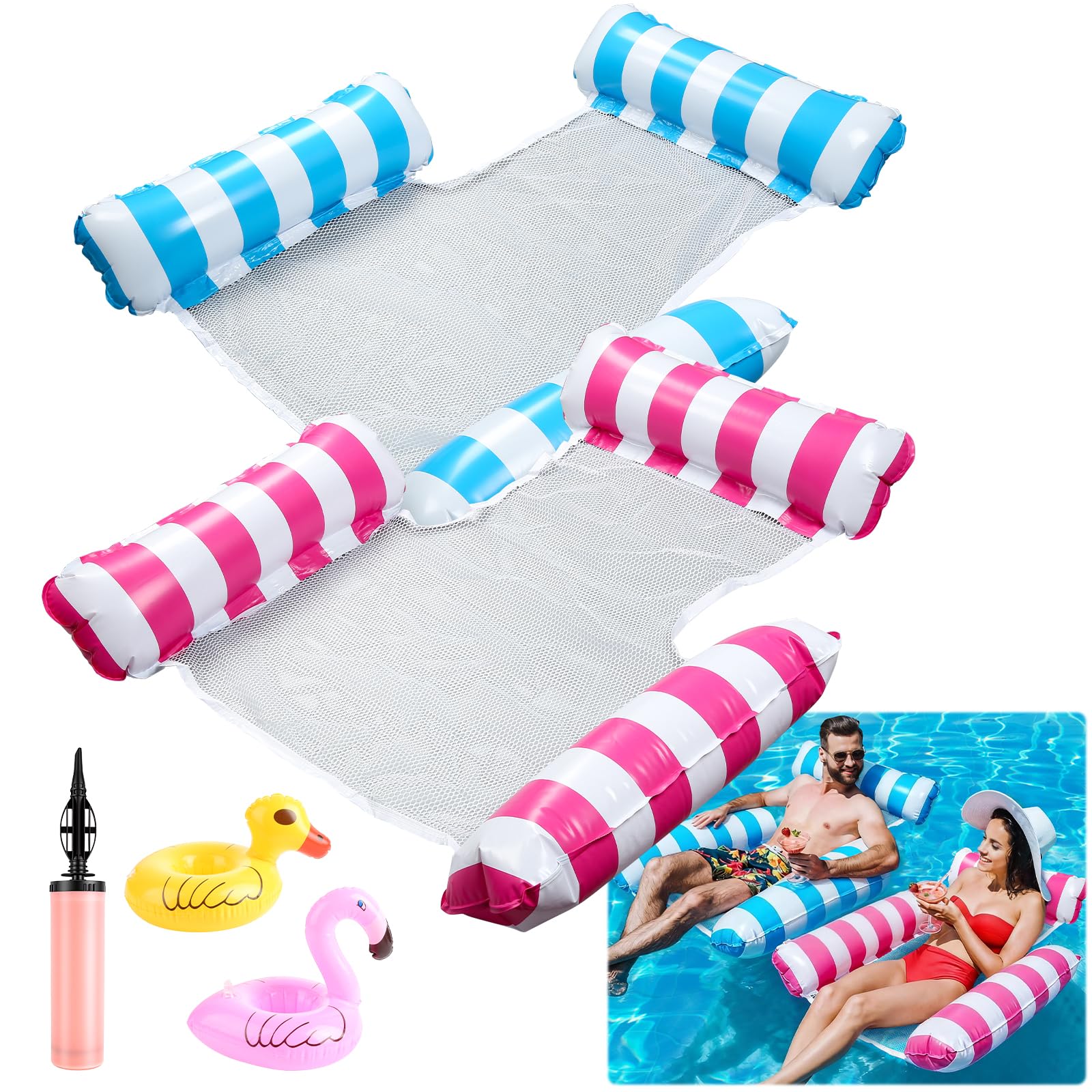 2pcs Pool Inflatables for Adults, 4 in 1 Inflatable Pool Floats, Swimming Floats Adults with Drink Holders,for Pool Beach Lazy River Summer & Tanning