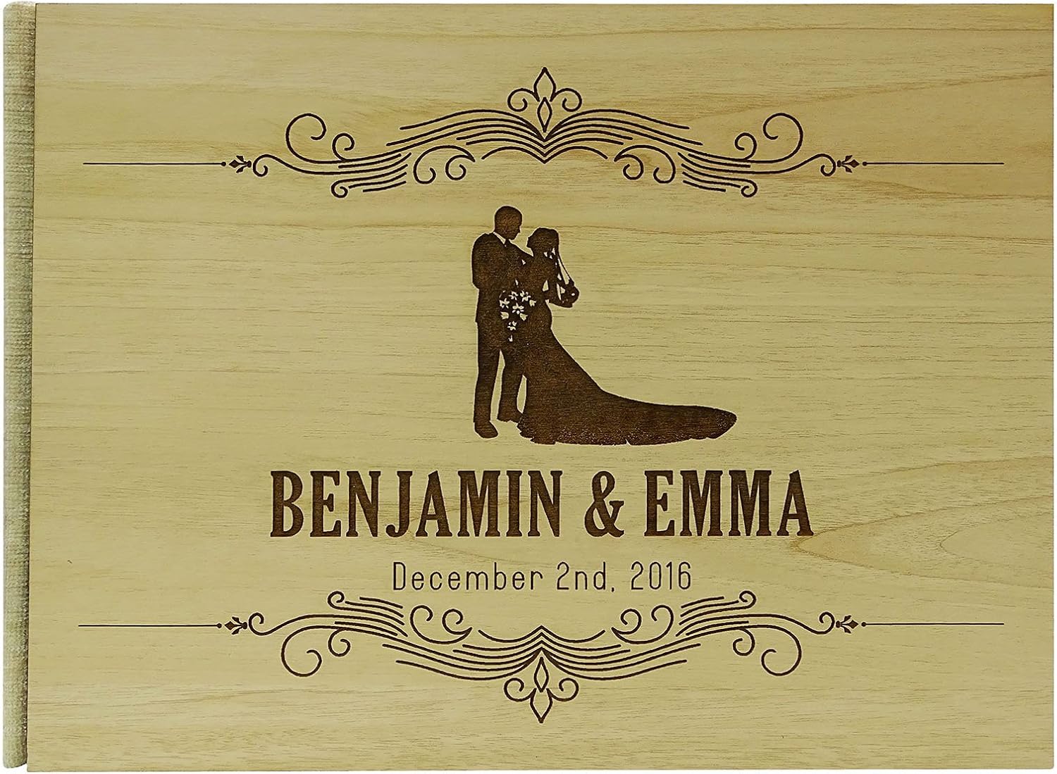 Handmade Wood Wooden Engraved Bride & Groom Advice Book Personalised Wedding Guest Book Rustic Guestbook - 50 Pages