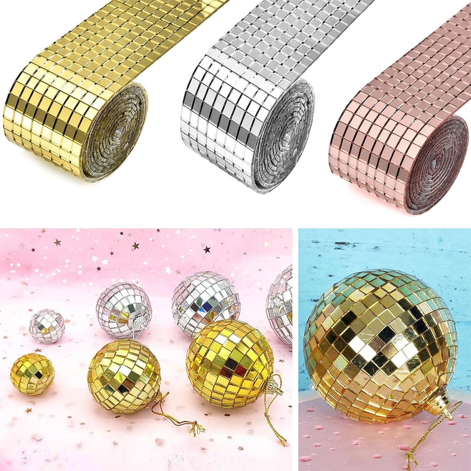 4 rotoli di piastrelle a specchio autoadesive per mosaico quadrato, 6400 pezzi, 5 x 5 mm, per decorazioni fai da te