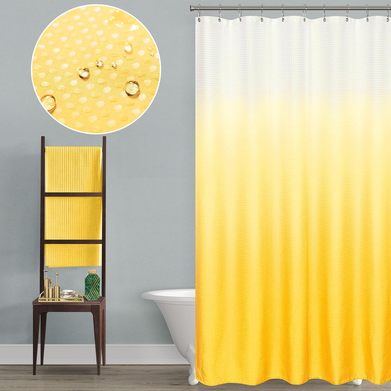 Mrs.Naturall Yellow Shower Curtains for Bathroom,Waffle