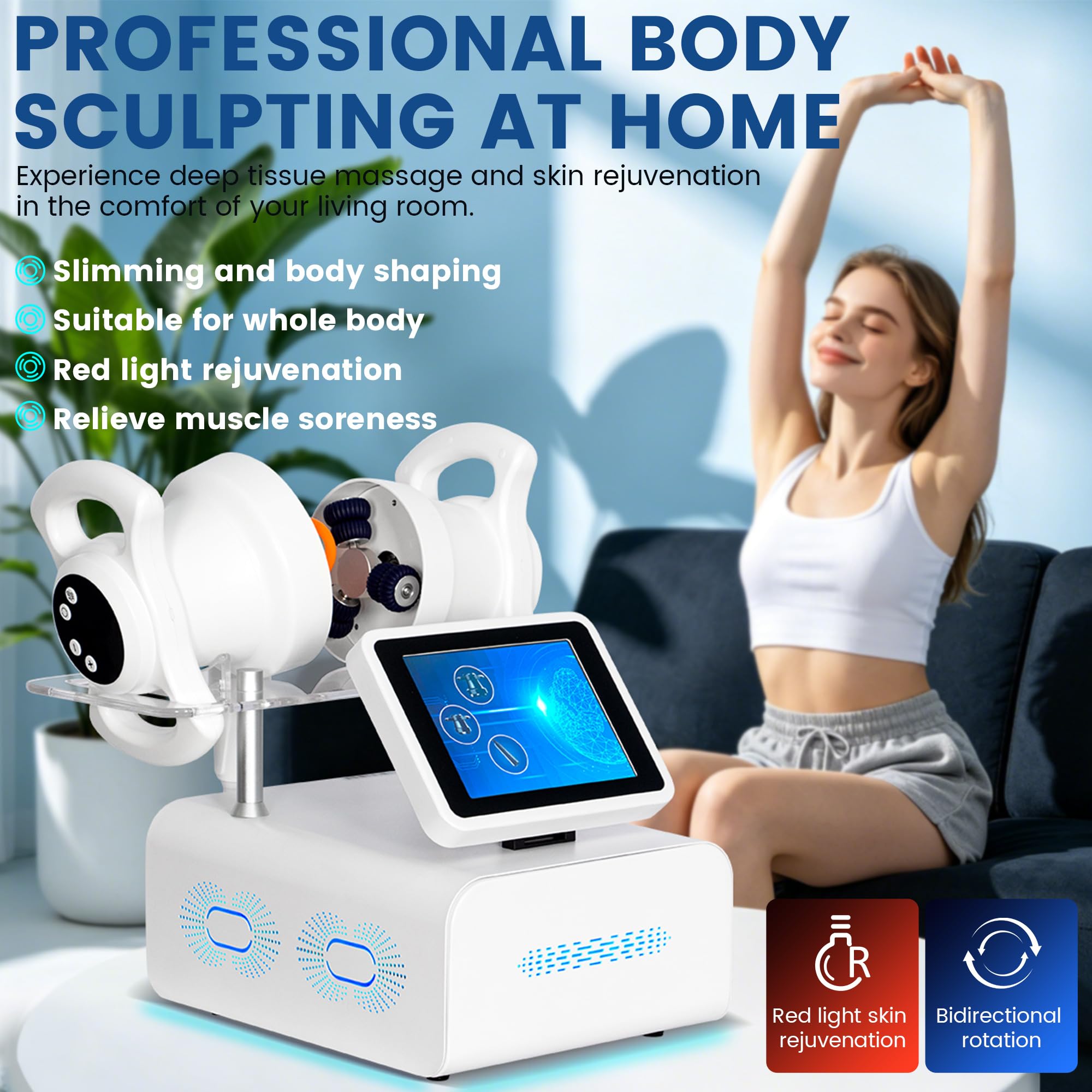 3 in 1 - Rullo massaggiante professionale per il corpo, dispositivo da scrivania per modellare il corpo con manici grandi, medi e piccoli, copertura della luce rossa, ruota a rullo a 360°, touch