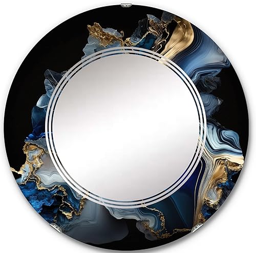 DesignQ Abstract Geode Marble Blue II - Espejo de tocador, espejos de baño, espejos de pared para sala de estar, dormitorio, espejo ovalado, grande,