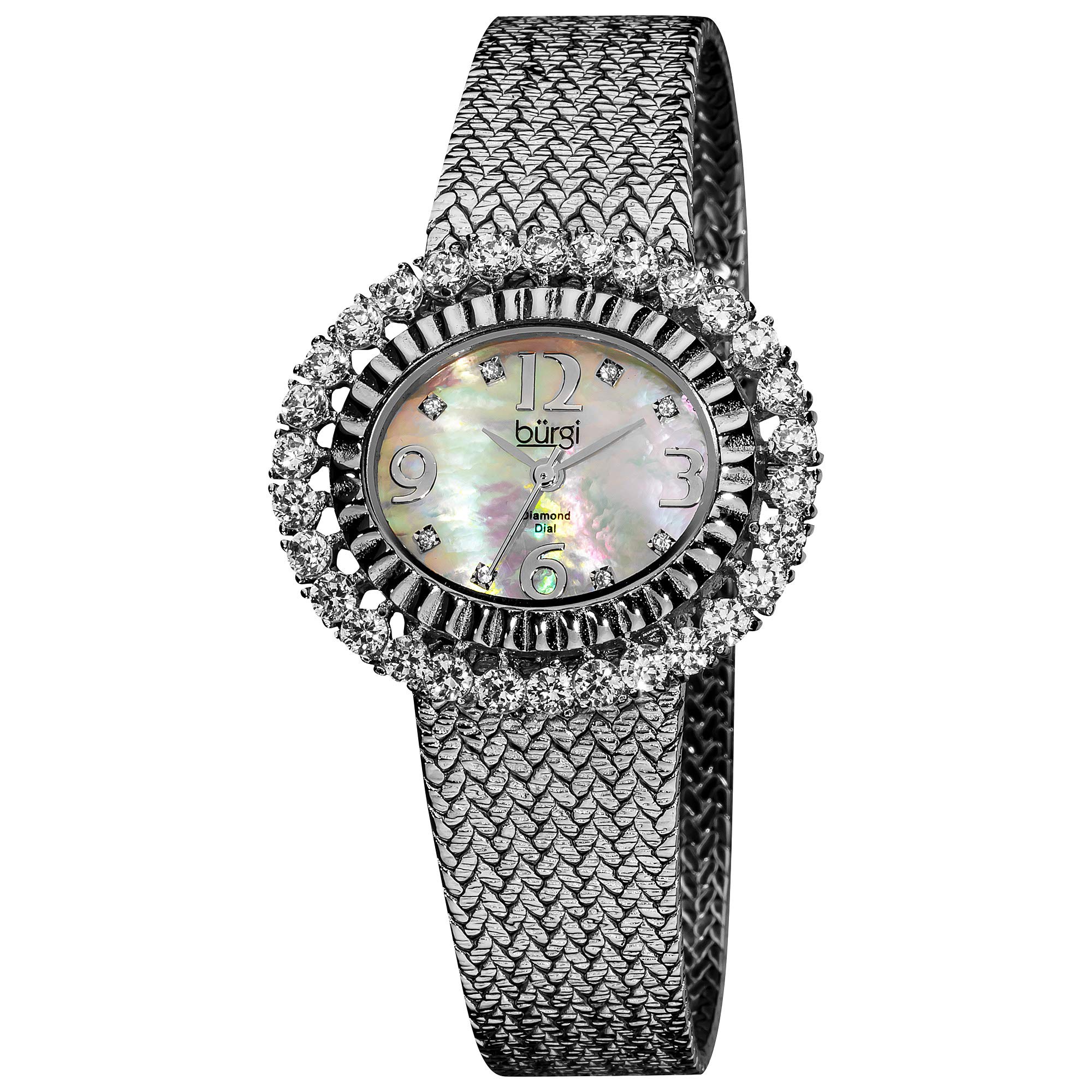 Burgi Womens Bur075ss Mother Of Pearl Diamond Mesh Bracelet  display picture 1