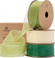 Vista 21 de Vitalizart - Cinta de gasa verde salvia de organza, cinta transparente de 1 pulgada x 30 yardas, cintas de tela hechas a mano para envolver regalos