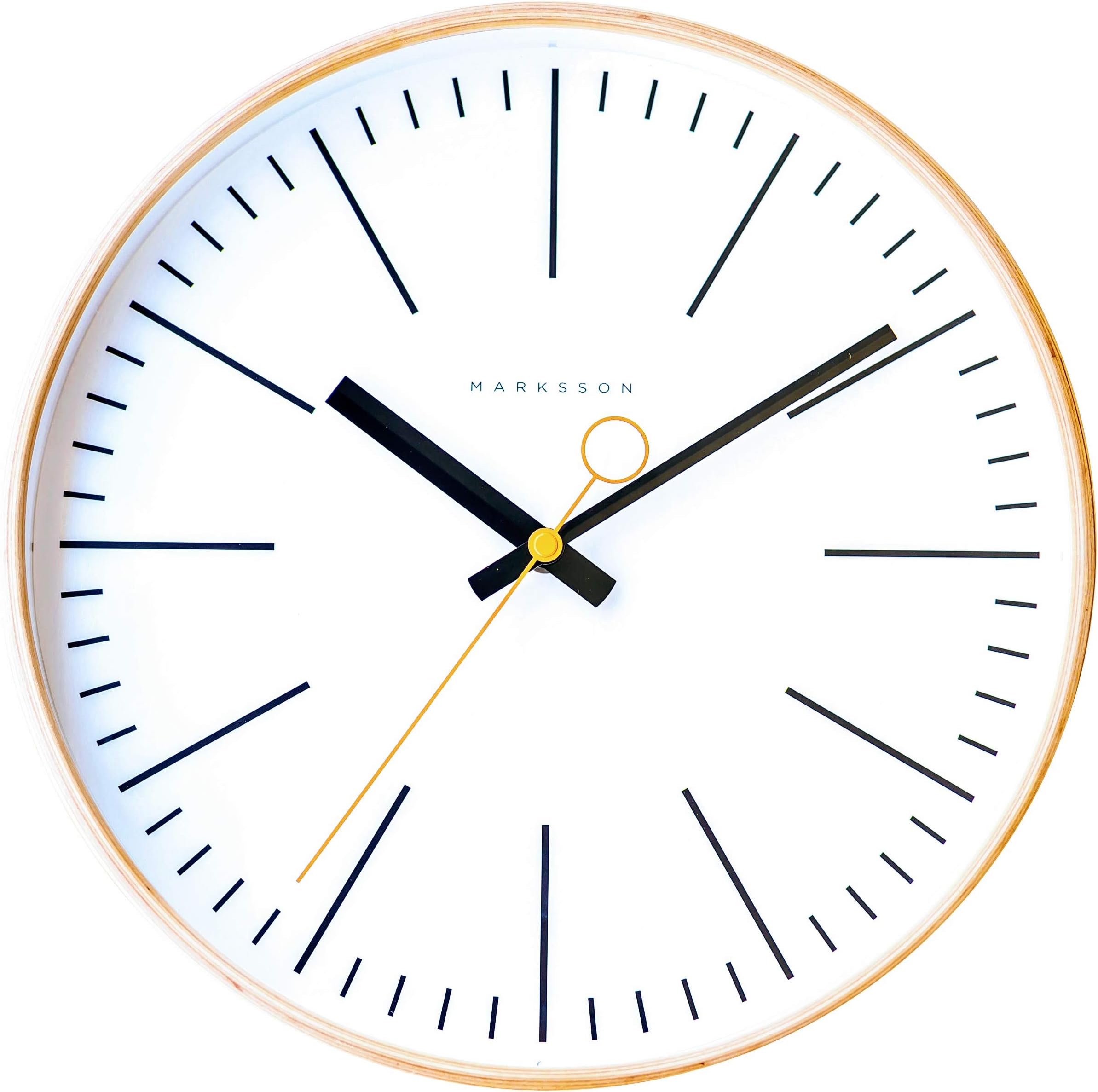 Marksson The Collins Wooden Wall Clock 12" Quartz, Silent Non-Ticking Wall Clock | Genuine Wood Frame | High End Mechanism | Ten Colors | Ideal Bedroom Clock, Kitchen Clock, Office Clock