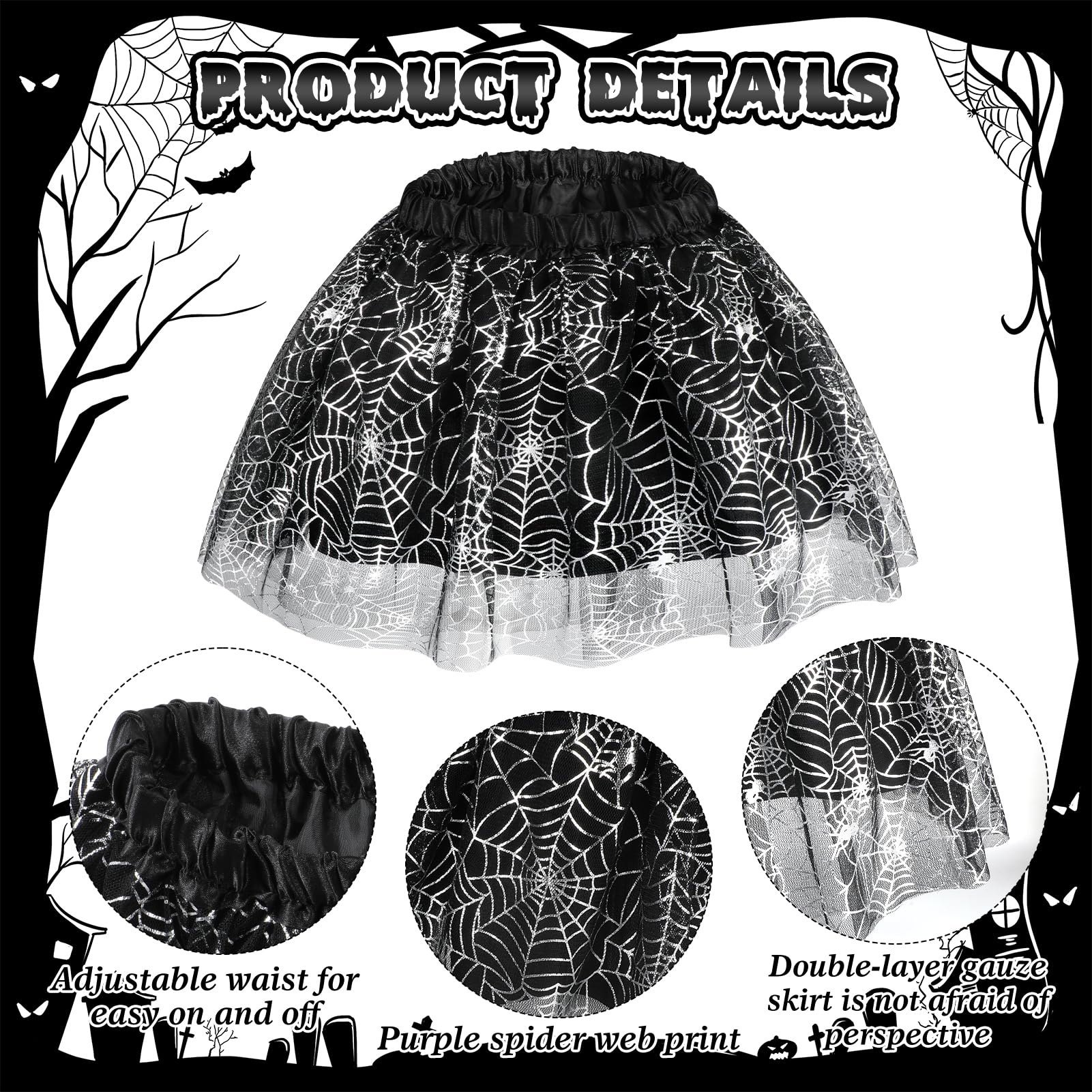 Hifot Spider Costume for Kids - Spider Wings Tutu Skirt, Spiderweb Headband Set - Girls Halloween Costume & Cosplay Party - Image 4