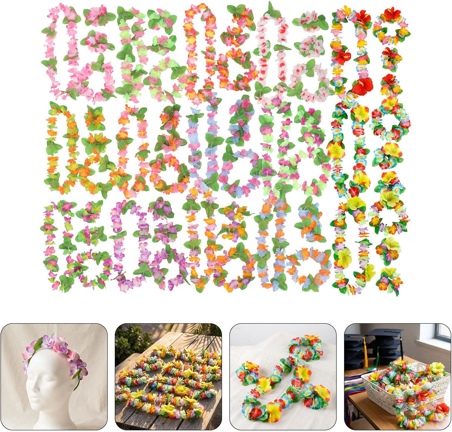 Amosfun 15 Sets Hawaiian Party Headband Set, Fabric Garlands for Luau