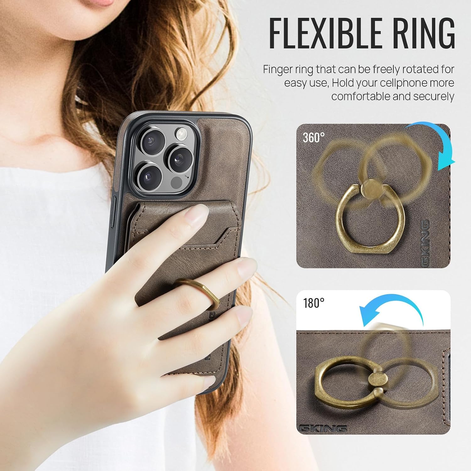 K1 2 in 1 Detachable Magnetic Phone Cases Compatible with iPhone 16 Pro Case with Card Holder Ring , Compatible with Magsafe Wallet, Leather Men 6.3'' RFID Blocking (iPhone 16 Pro,Coffee)