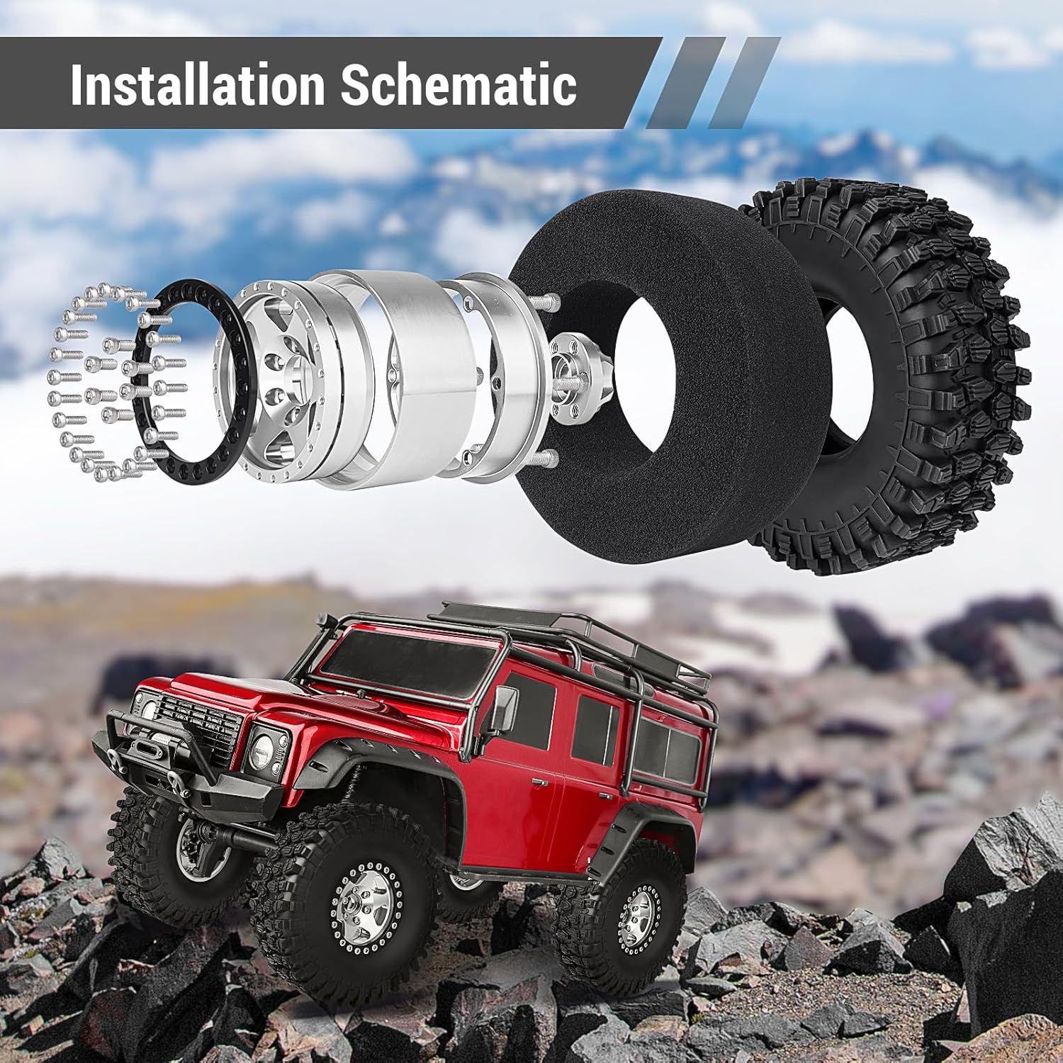 1/10 Scale RC Crawler 1.9 Aluminum Beadlock Wheels and Tires 4.72" 120mm Height Soft Great Grip for Traxxas TRX4 Axial SCX10 II III Redcat Gen 8 Rocks Mud (Style D)