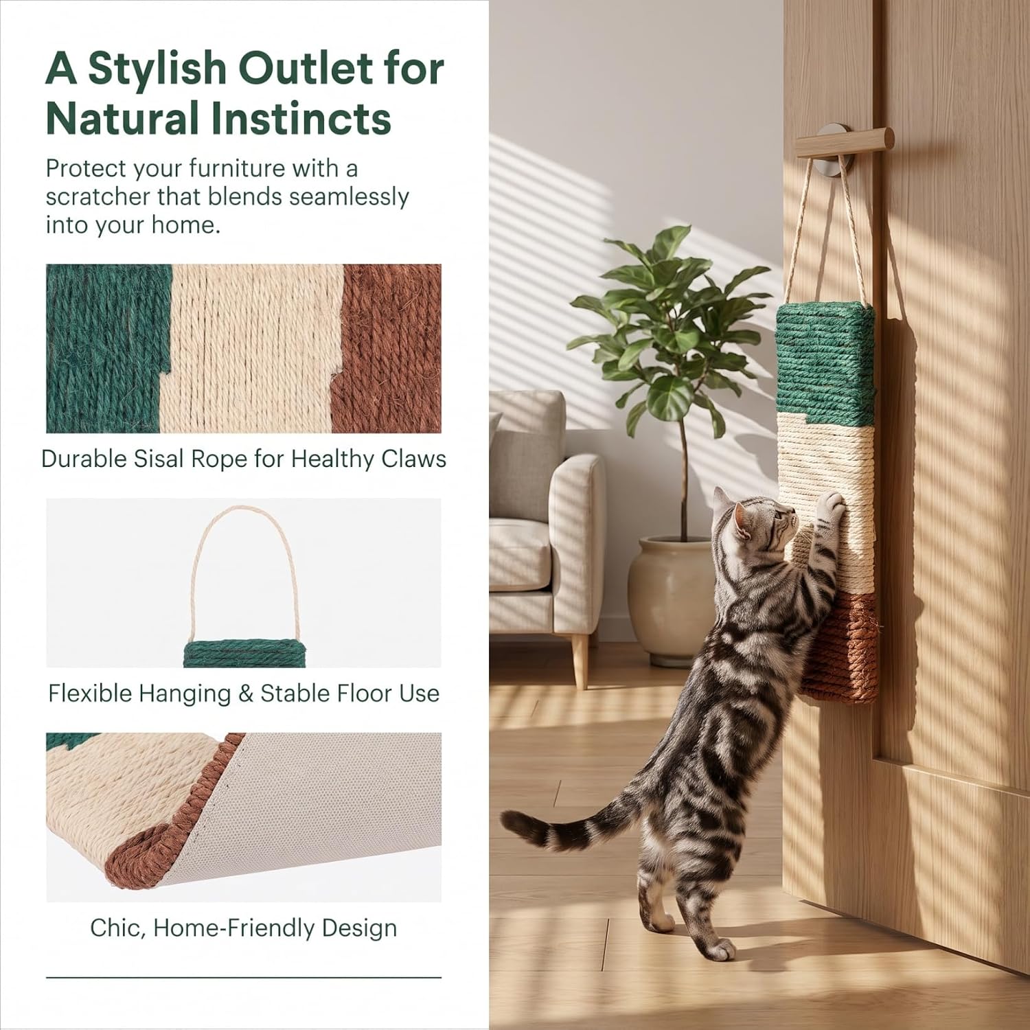 COHEALI Cat Scratcher Board, Hanging Scratch Pad for Indoor | Wear-resistant scratching board with anti-slip bottom for furniture protection, cat claw care and play, 11.99 x 4.32 in
