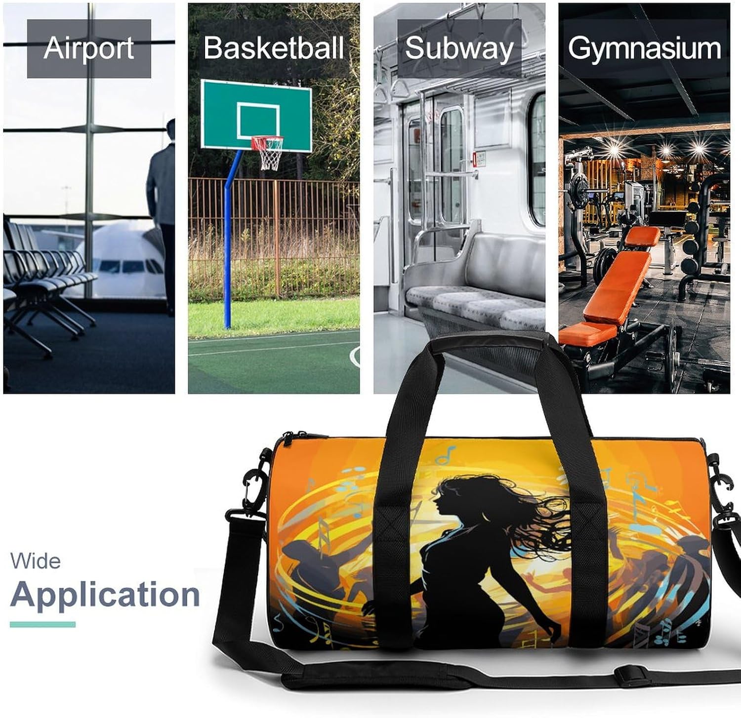 Aesthetic Sports Bag for Women Dance Music Printed Duffle Travel Bag for Men Women Mini Workout Bags Cylindrical Gym Bag