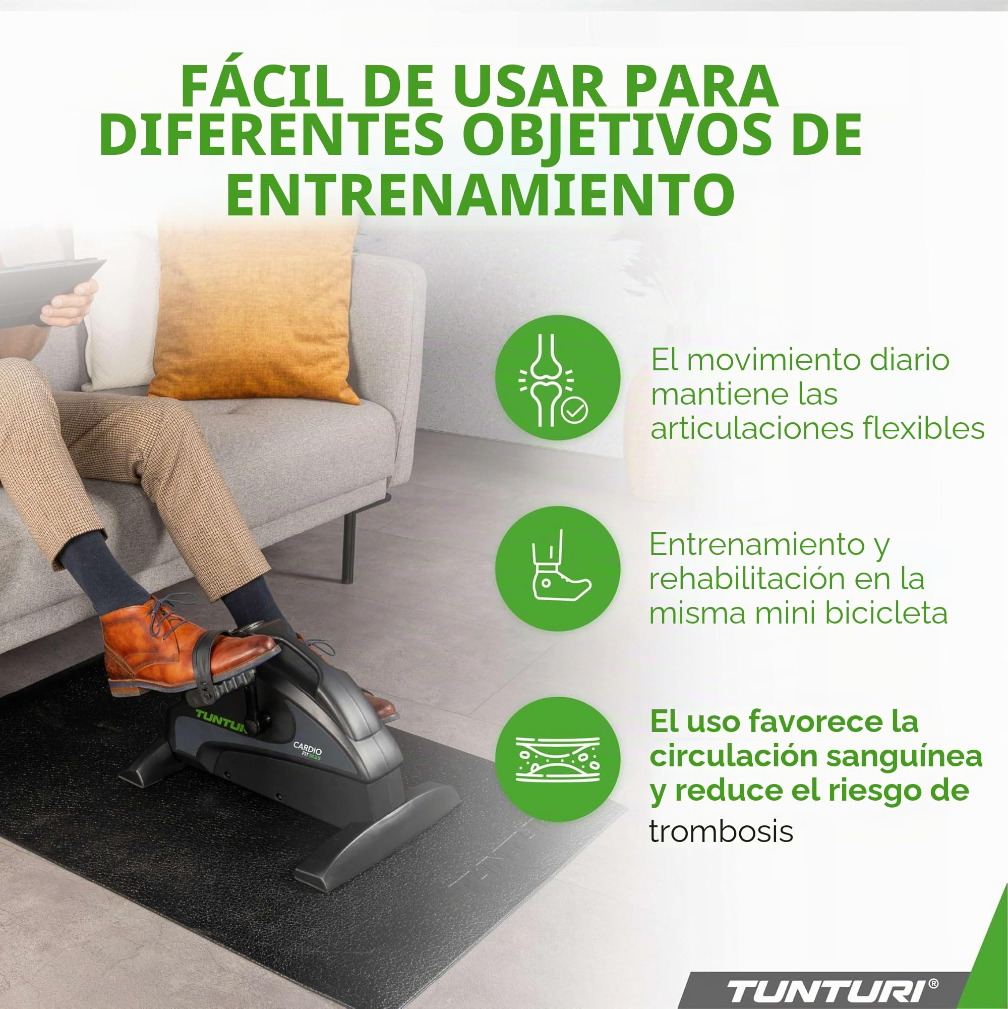 Tunturi Cardio Fit M35 Mini bicicleta estática / Mini Bike / Sistema de freno magnético - con pedales para entrenamiento de brazos y piernas - computadora de Entrenamiento