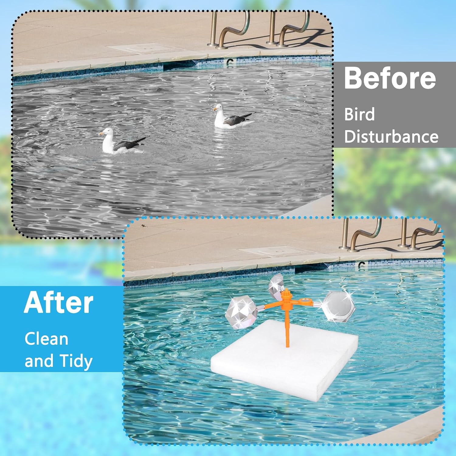 Pool Bird Deterrent Device Floating Reflective Bird Duck Deterrent Windmill with Floating Base Keep Ducks/Birds/Crow for Pool,Backyard,House Roofs