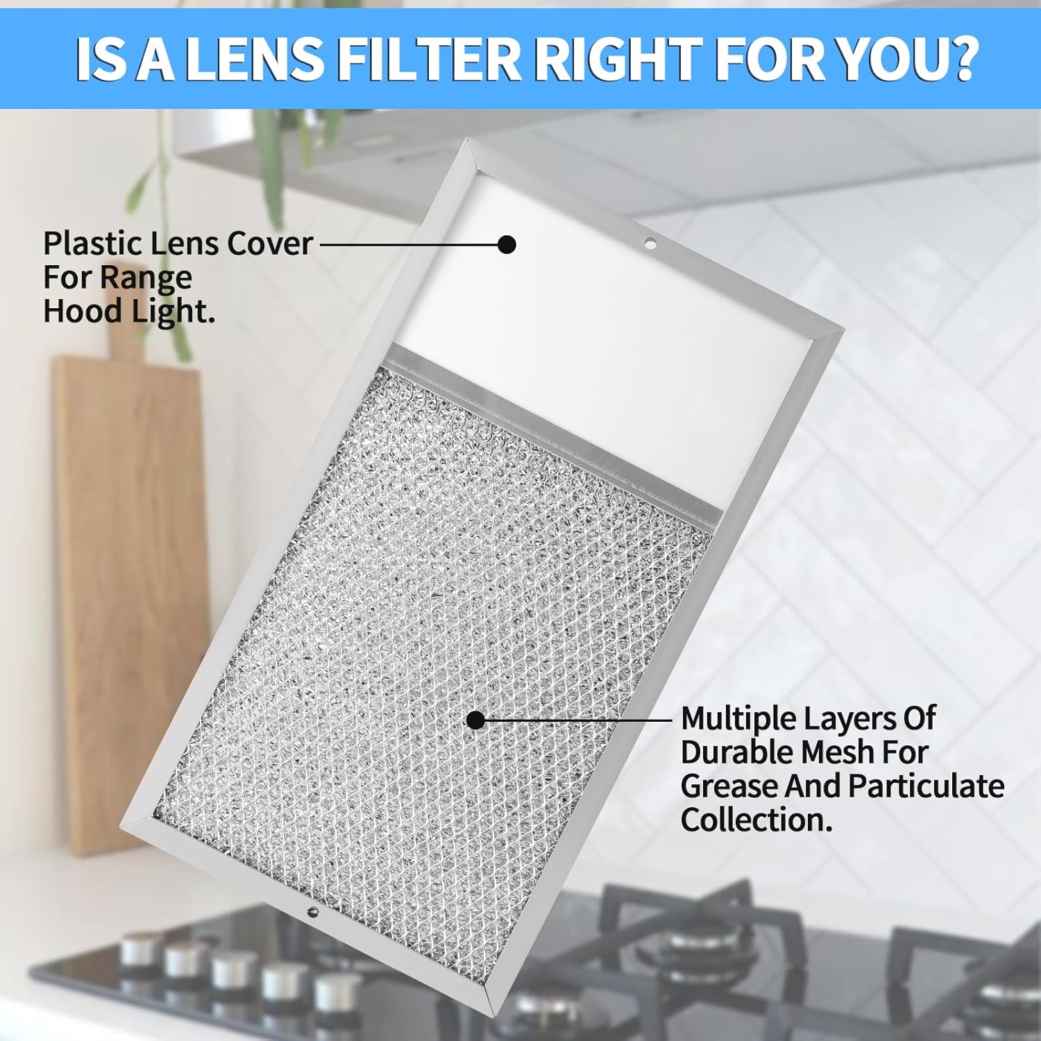 Range hood Filter with Light Lens Replacement for Broan R610027 SR610027 1568322 1568323 PM25WW PM25BL AL9245 Aluminum Mesh Grease Lens Range Hood Replacement Filter 7-5/8 x 14-1/8 x 3/8 Inch - Image 6