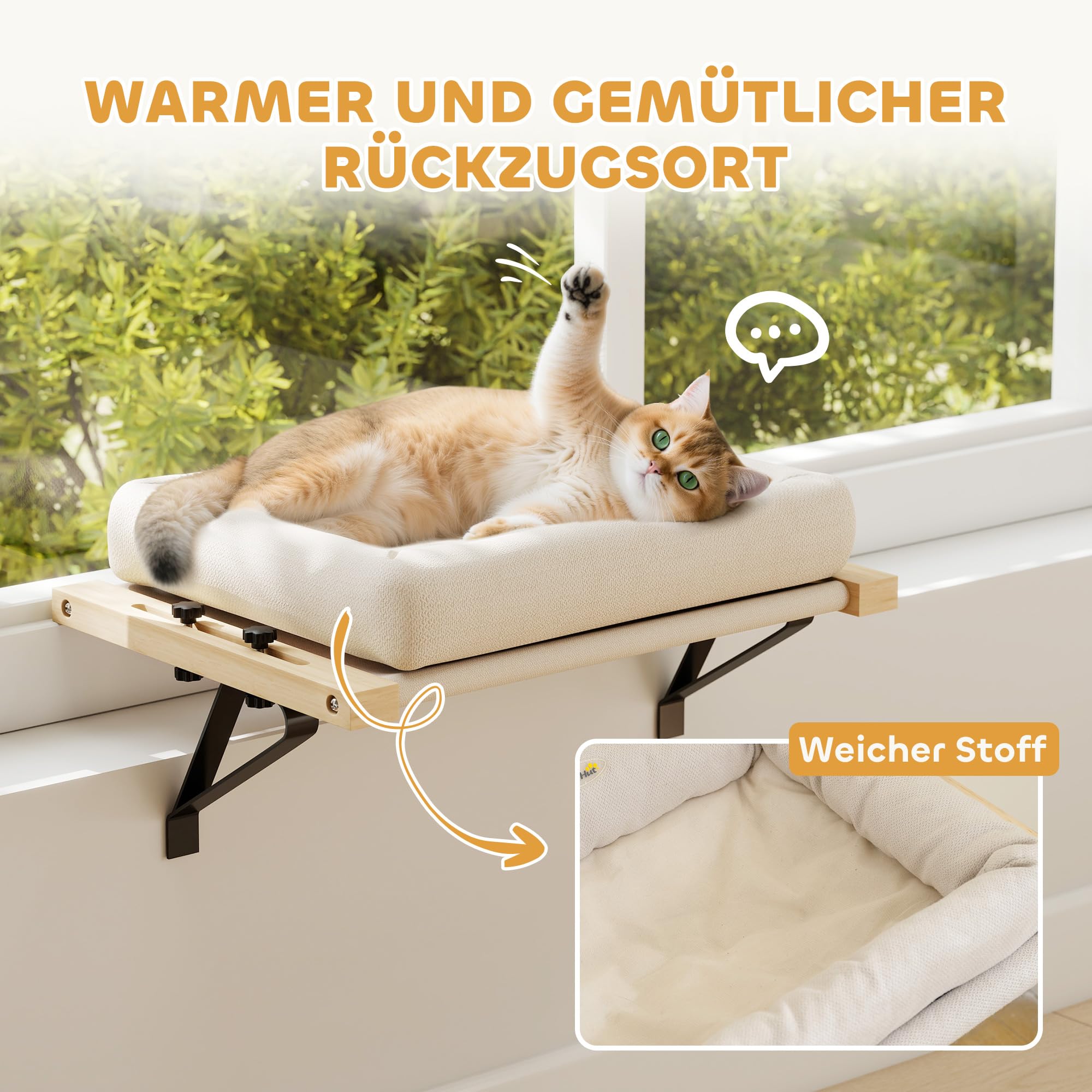 PawHut Heizungsliege, 50x36cm Katzen Katzenliege mit Verstellbarer Halterung, abnehmbarem, maschinenwaschbarem Kissen, Katzenbett Hängematte Heizkörper Katze, Cremeweiß