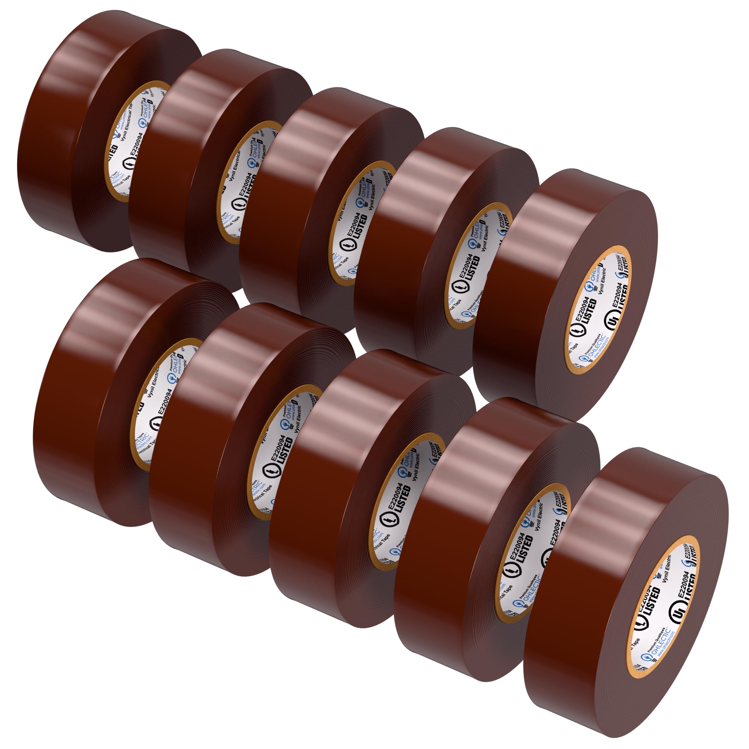 OhLectric Cinta eléctrica de vinilo de grado profesional – 7 Mil de grosor, resistente, ignífuga, resistente al calor, 3/4 pulgadas x 60 pies – UL, lista CSA (paquete de 10) (marrón)