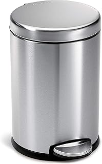 simplehuman 4.5 Liter / 1.2 Gallon Round Bathroom Step Trash Can, Brushed Stainless Steel