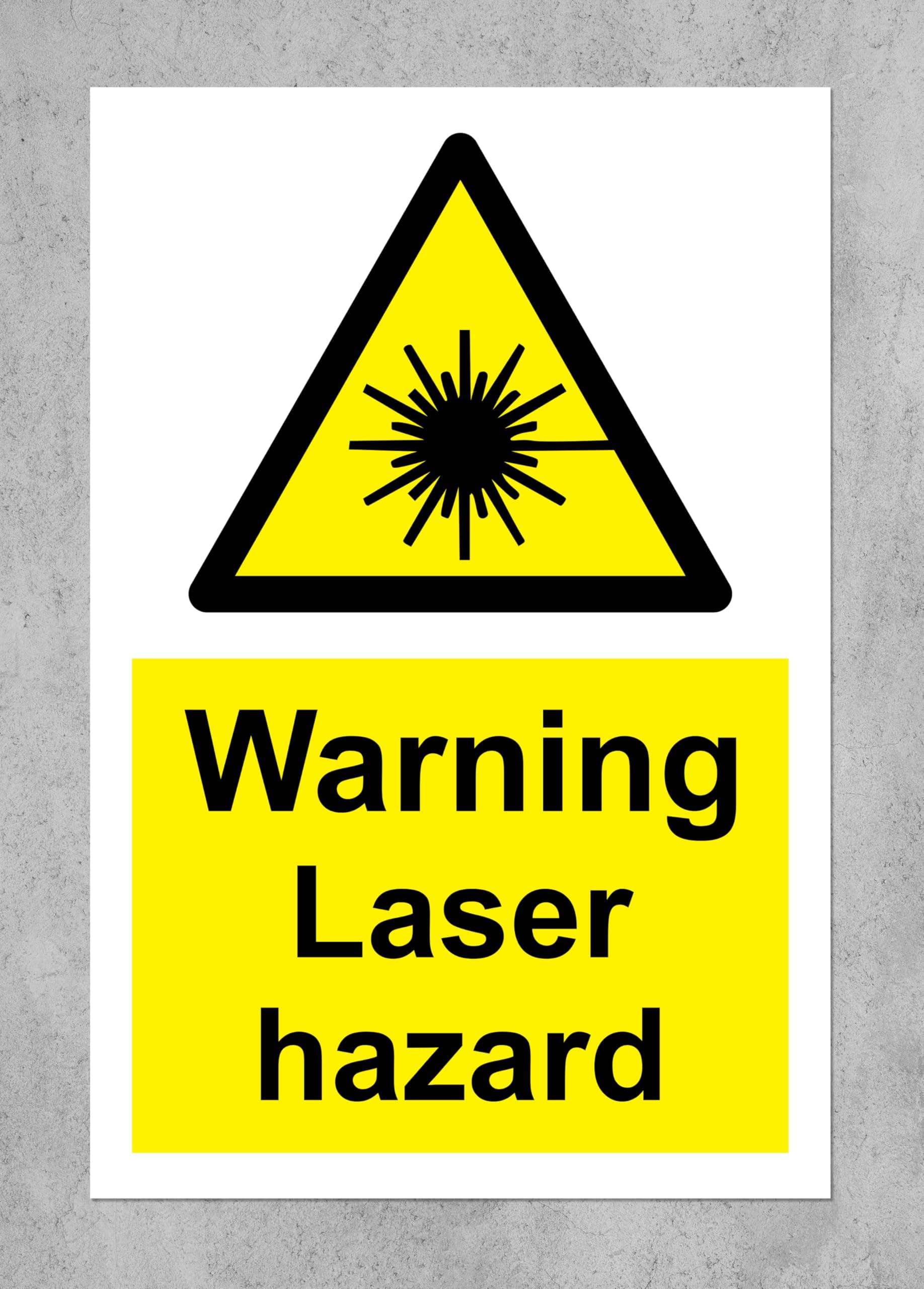 Warning Laser hazard safety sign - 1.2mm Rigid plastic 200mm x 150mm