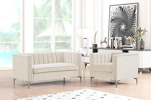 Miniatura 3 de Morden Fort Silla decorativa de terciopelo, sofá biplaza contemporáneo, asiento de cine en casa, brazo tapizado, moderno Chesterfield, sofá para