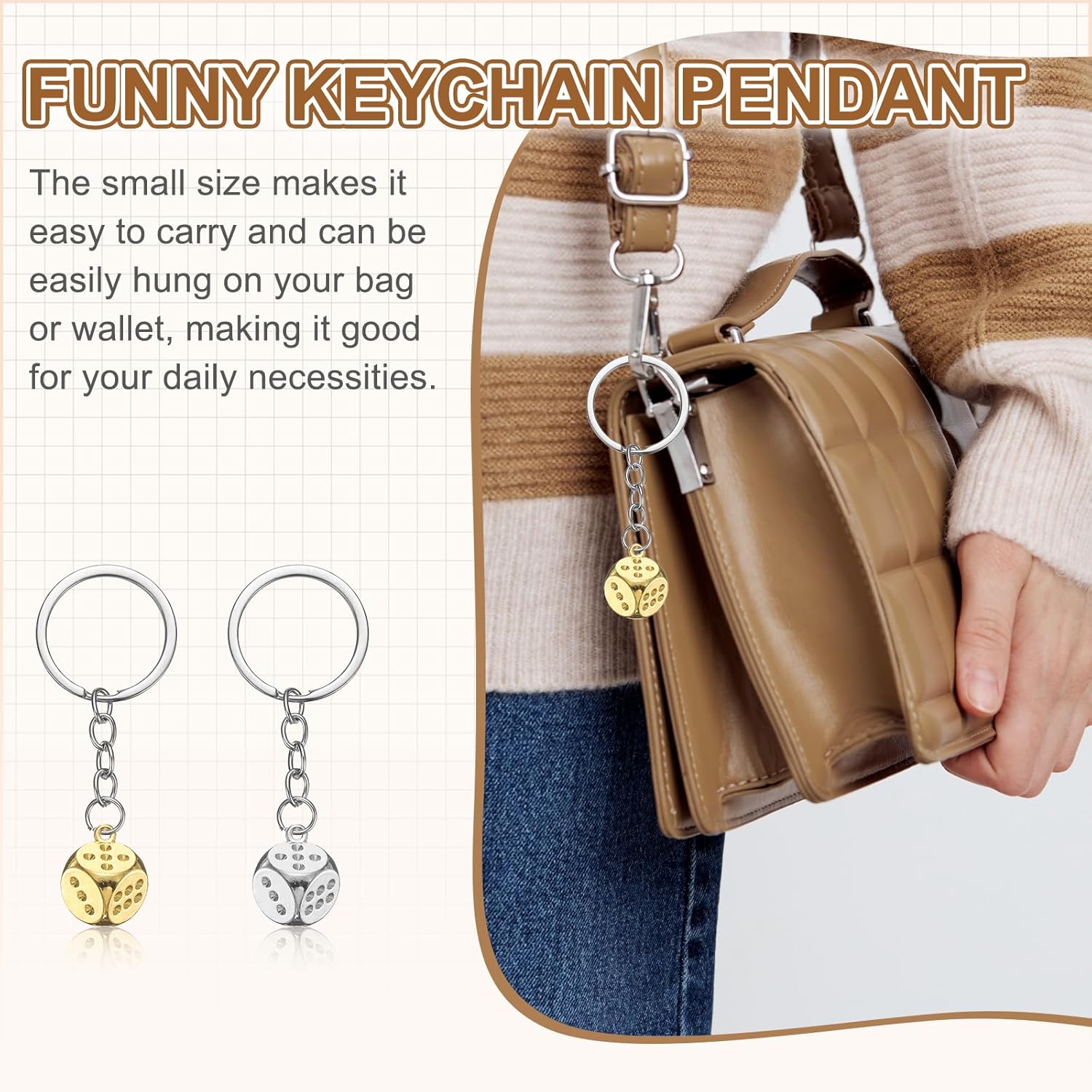 PATIKIL Lucky Dice Keychain Charm, Retro Alloy 3D Cube Square Mini Dice Keyring with Pendants for Bag, Wallet, Purse - Image 4