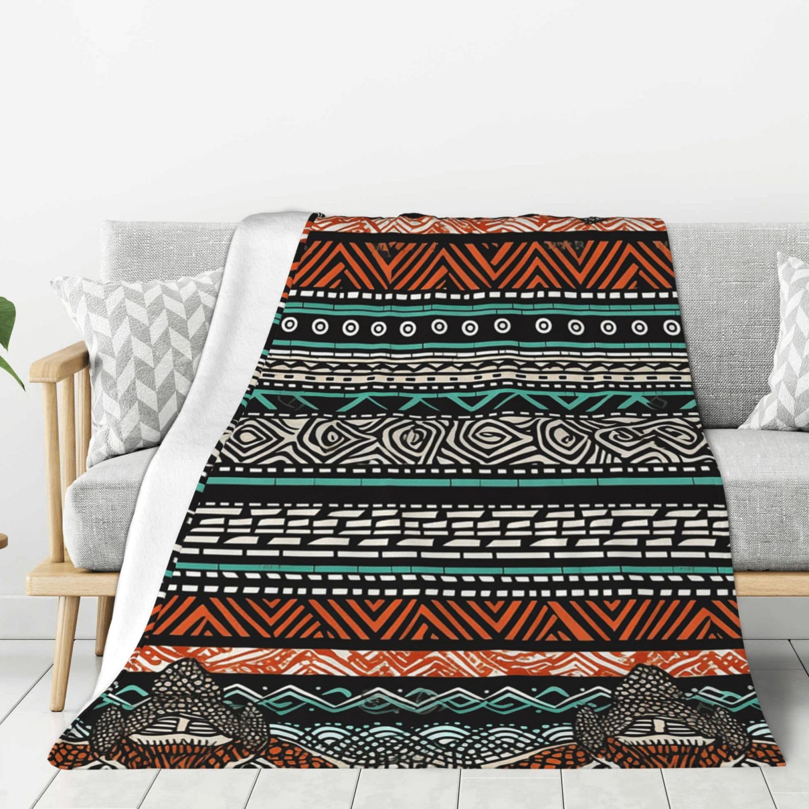 Ethnic Turtle Striped Throw Blanket Plush Flannel Fleece Blanket, Soft Lightweight Cozy Blankets 50"X40" for Bed Couch Sofa Travel