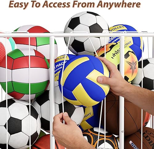 Miniatura 2 de Organizador de bolas rodantes de 250L con ruedas de bloqueo, cesta de almacenamiento grande para baloncesto, fútbol, fútbol, voleibol, carrito de