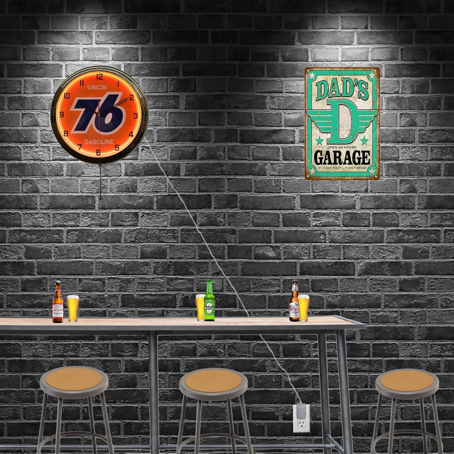 Union 76 Gasoline 16" Orange Neon Advertising Clock Man Cave Garage Decor