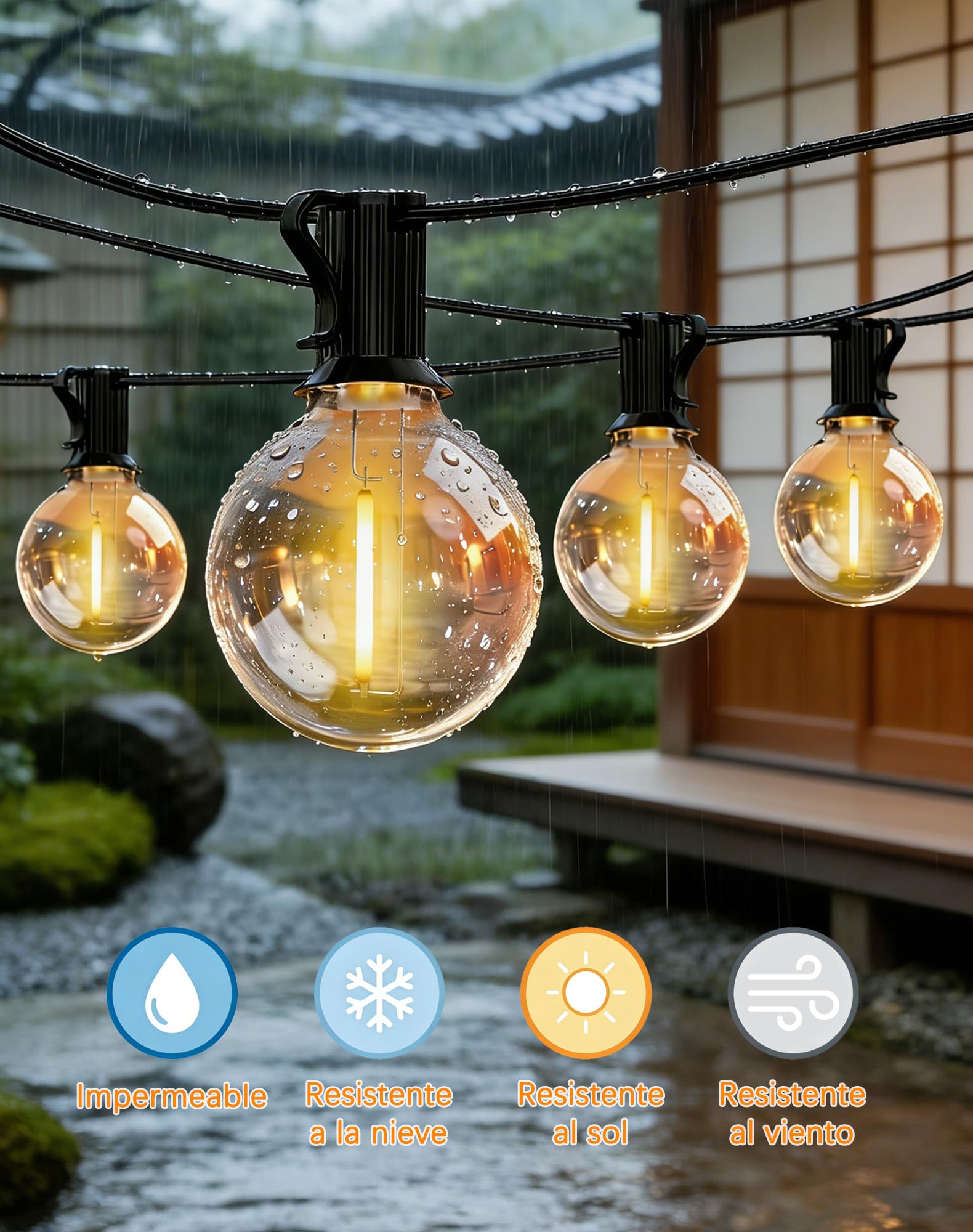 Guirnaldas Luces Exterior 15M 25+3 G40 Bombillas Cadena de Luces Impermeables IP44 Conectable Guirnaldas Luminosas Decoración para Interior, Jardín, Terraza, Patio, Bodas, Fiestas, Navidad